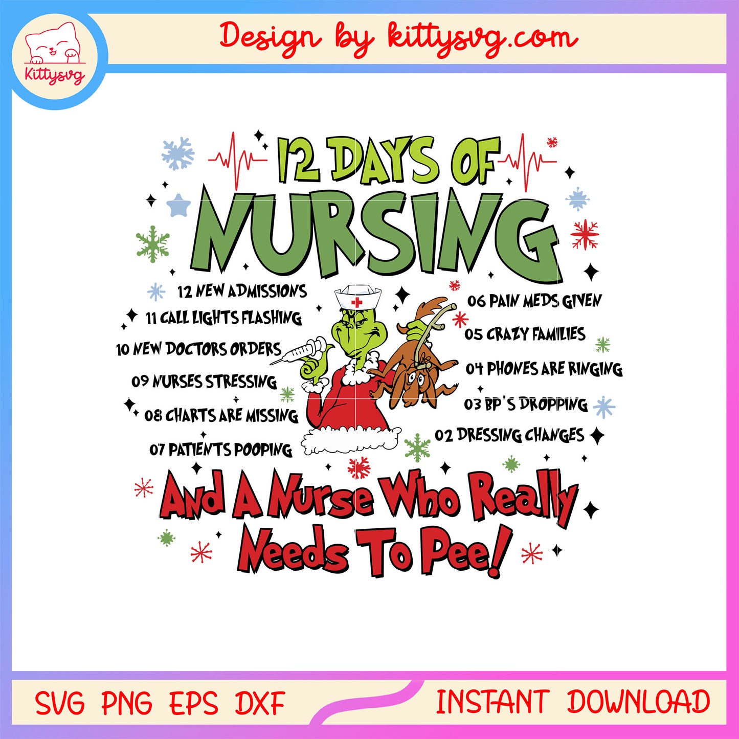 12 days of nursing grinch christmas quote svg, the film the grinch svg