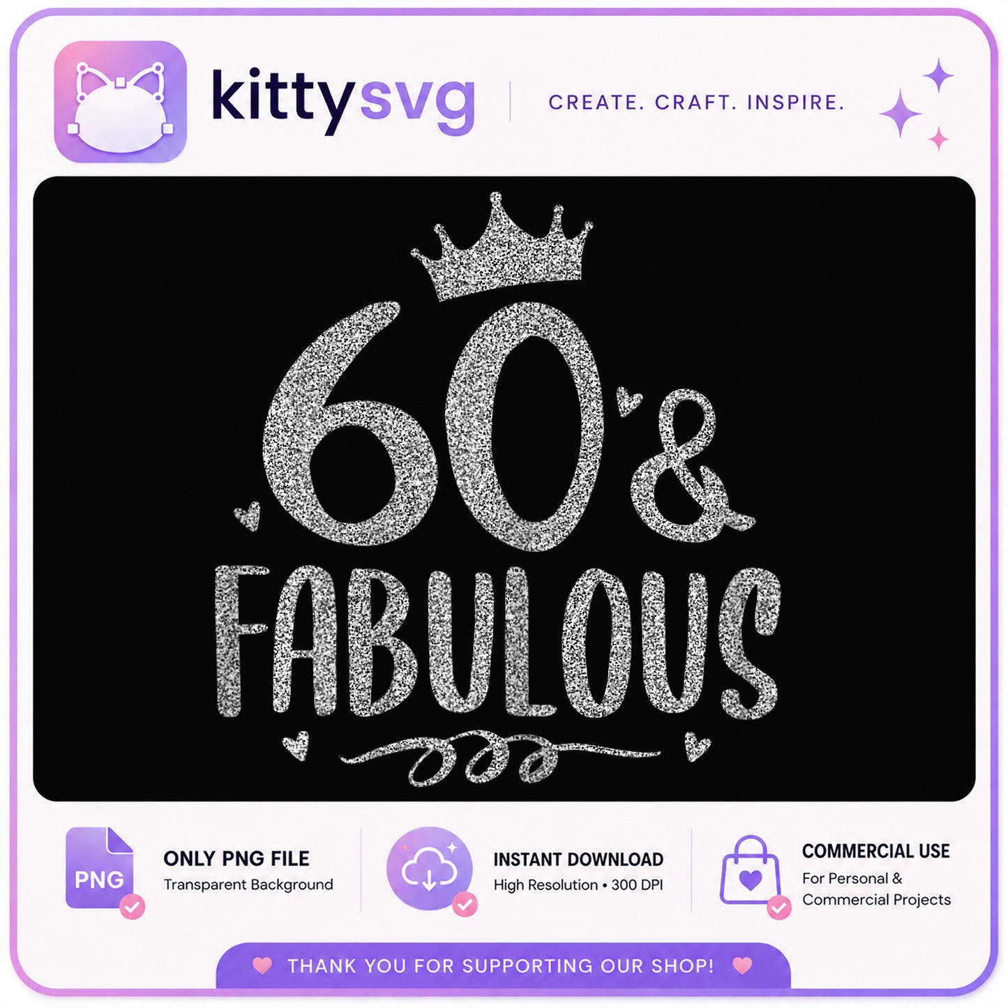 60 And Fabulous PNG, 60th Birthday Queen PNG, Glitter PNG
