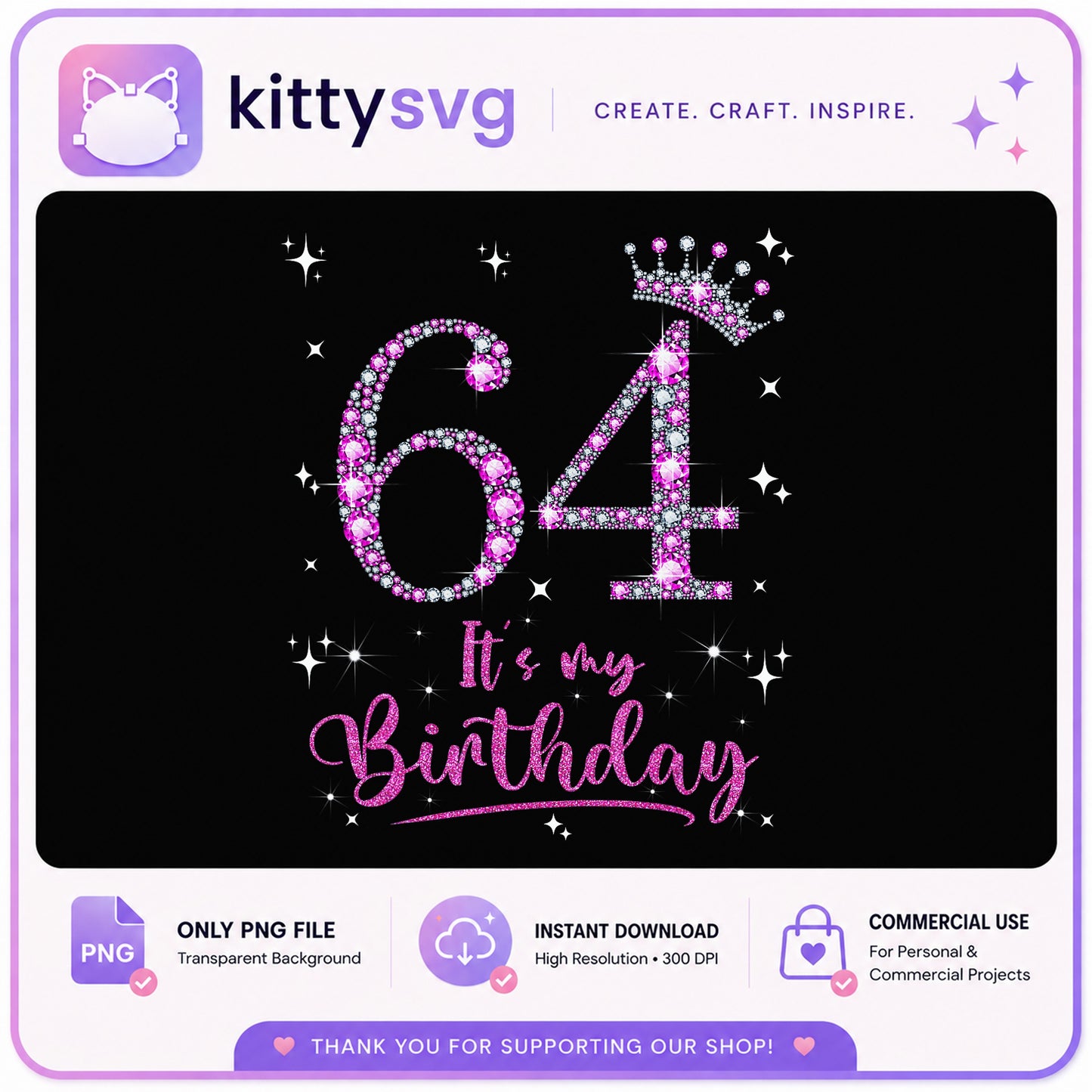 64th Birthday PNG, It's My Birthday Queen Crown PNG, Birthday PNG