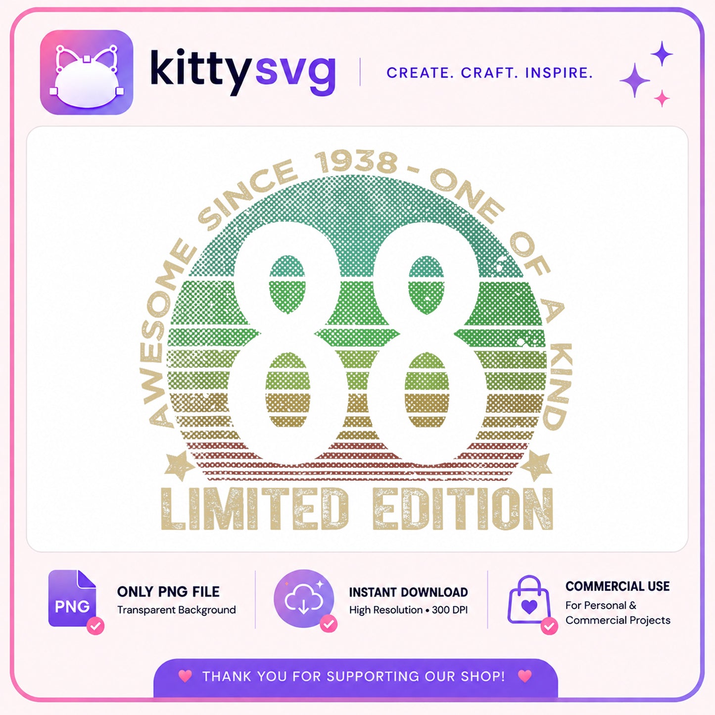 88th Birthday PNG, Awesome Since 1938 Limited Edition, Birthday PNG