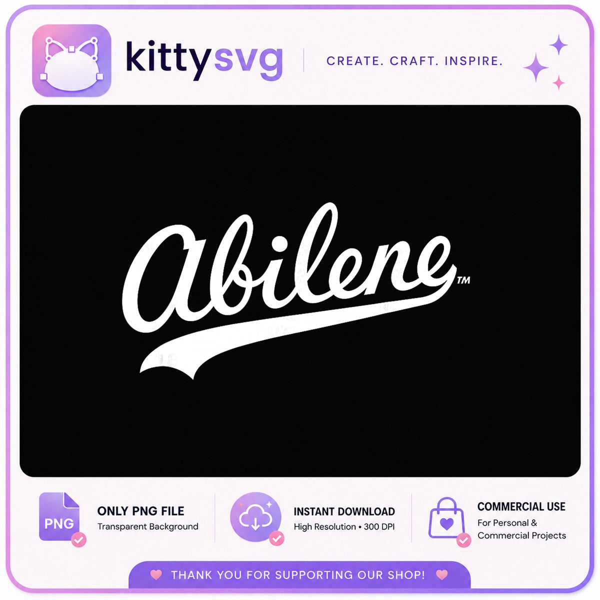 Abilene Script Logo PNG, City Name Design PNG, Retro Baseball PNG