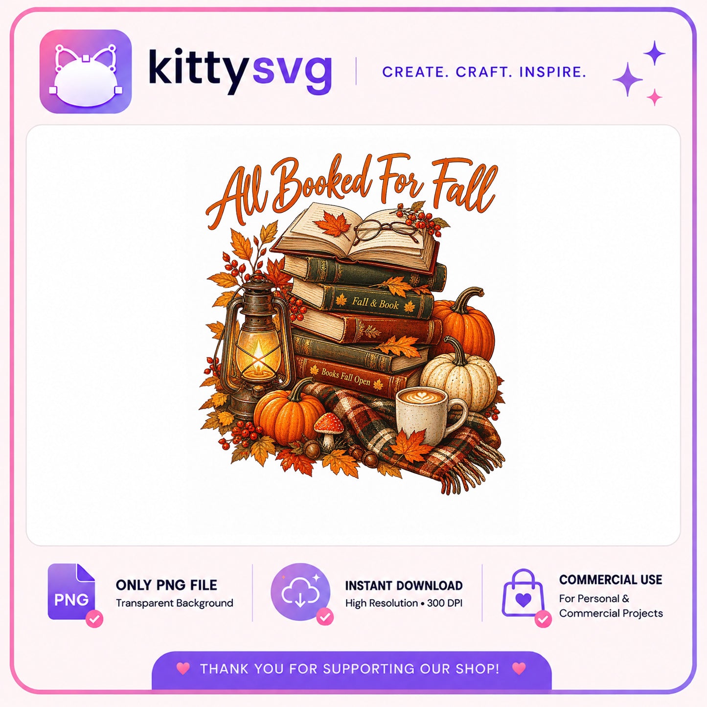 All Booked For Fall PNG, Fall Books Pumpkin PNG, Autumn PNG