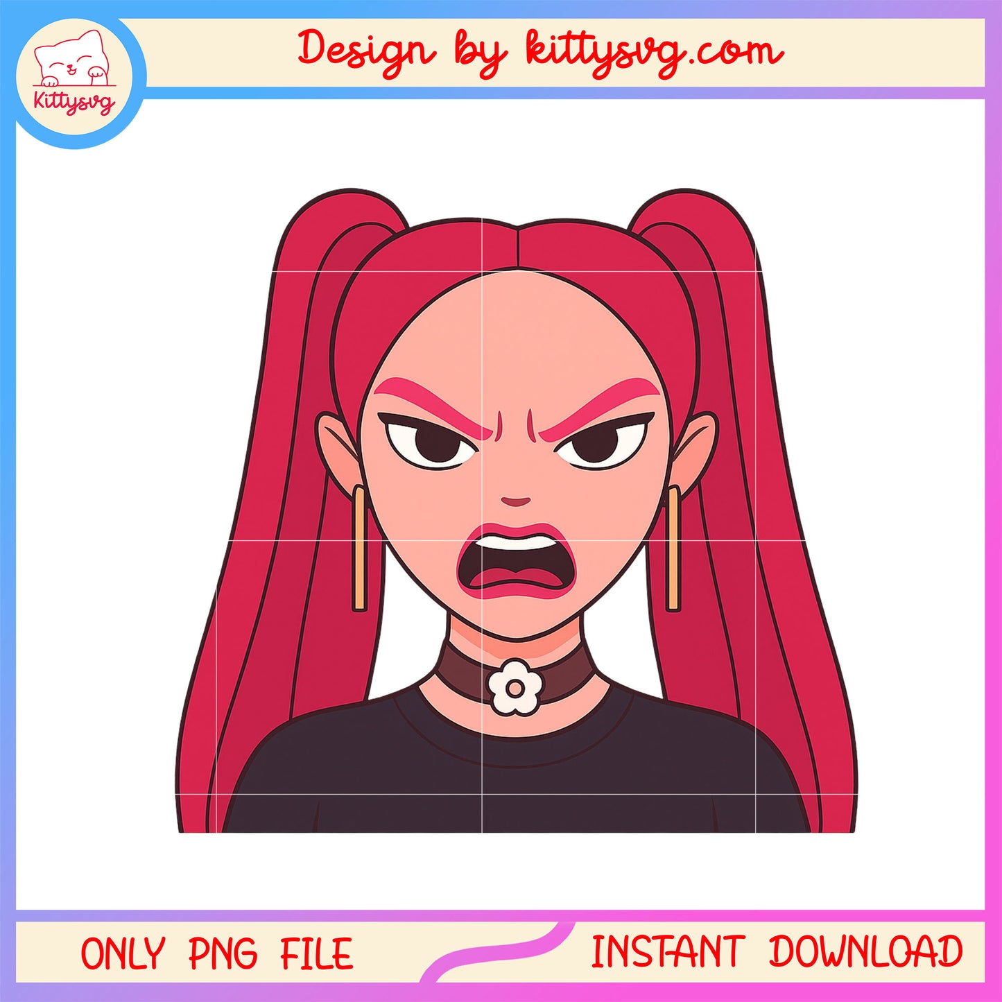Angry huntrix mira character design png, emoji png, huntrix offical tee png