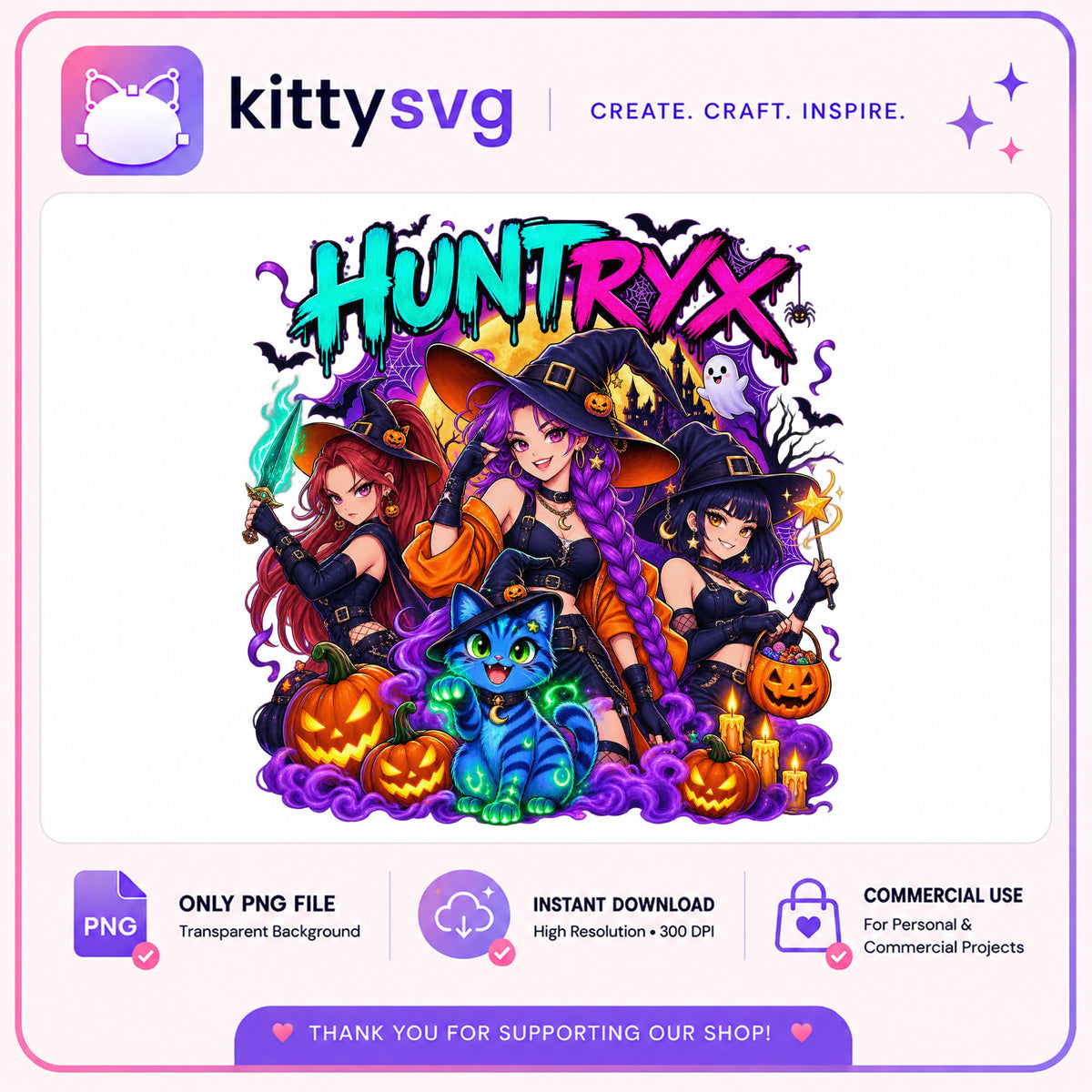 Anime Witch Girls Halloween PNG, Spooky Witch Bundle PNG, Halloween PNG