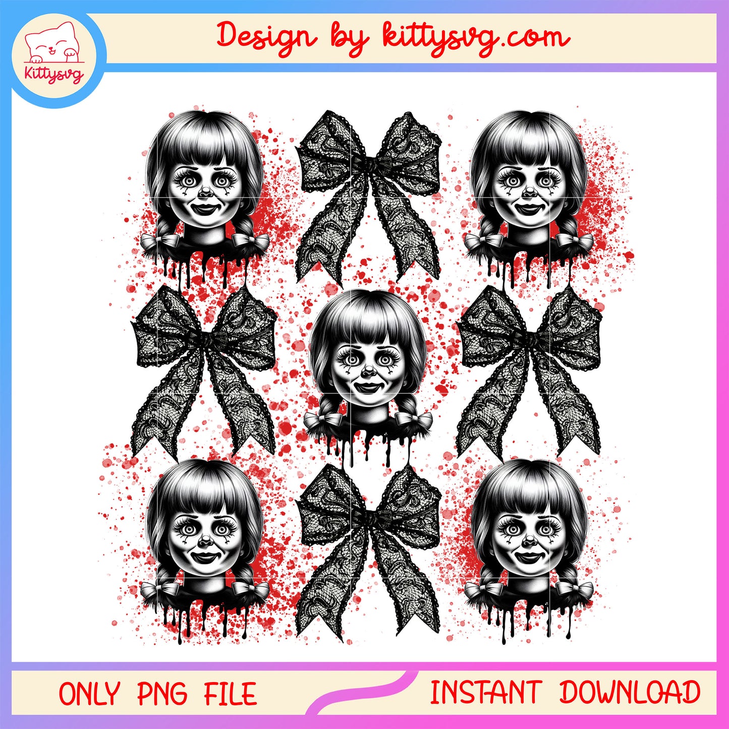 Annabelle bow halloween deisgn png, halloween movies png