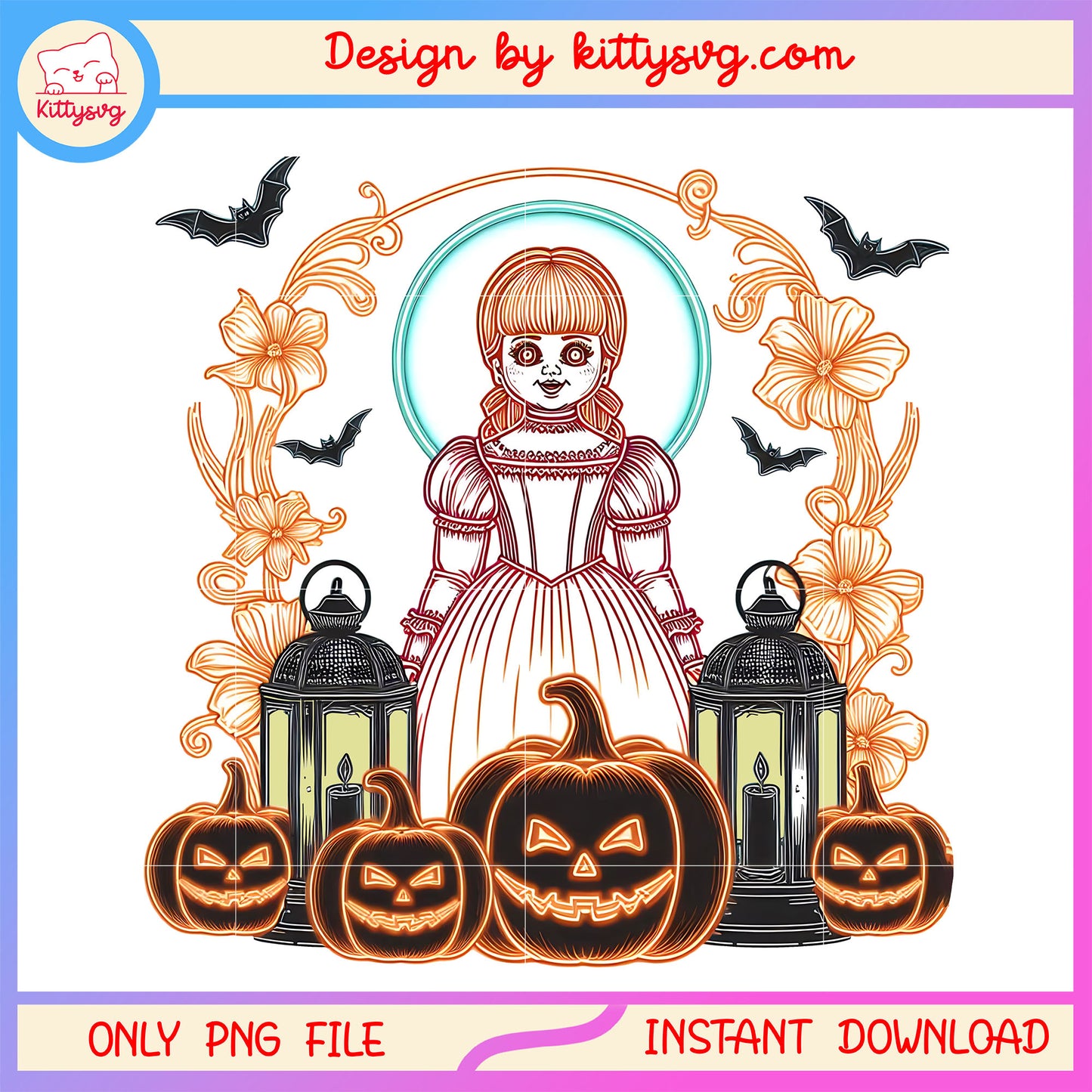 Annabelle halloween design png, halloween design png