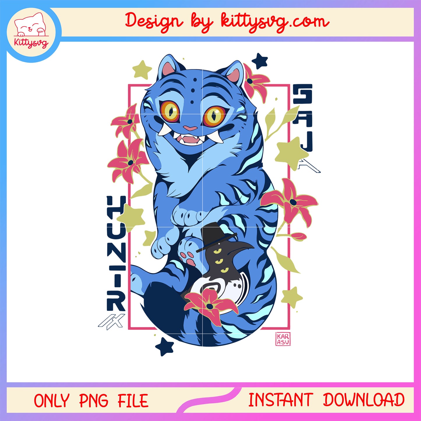 Baby blue demon tiger design png, kpop demon tiger png