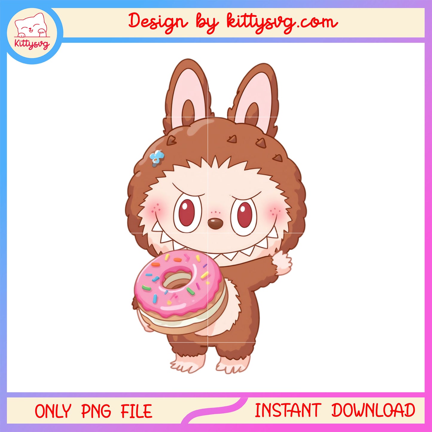 Baby labubu hand donut cute design png, labubu the monster png