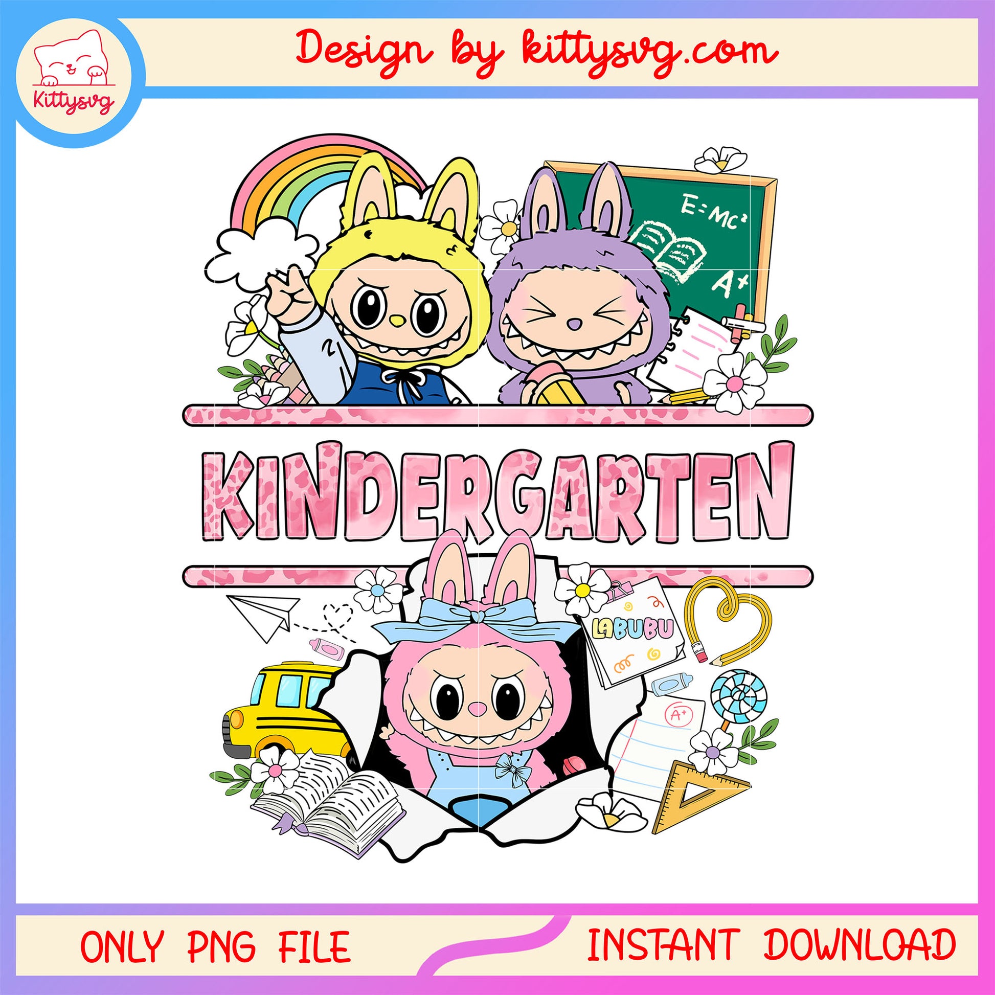 Baby labubu kinder garten school design png, back to school sign png