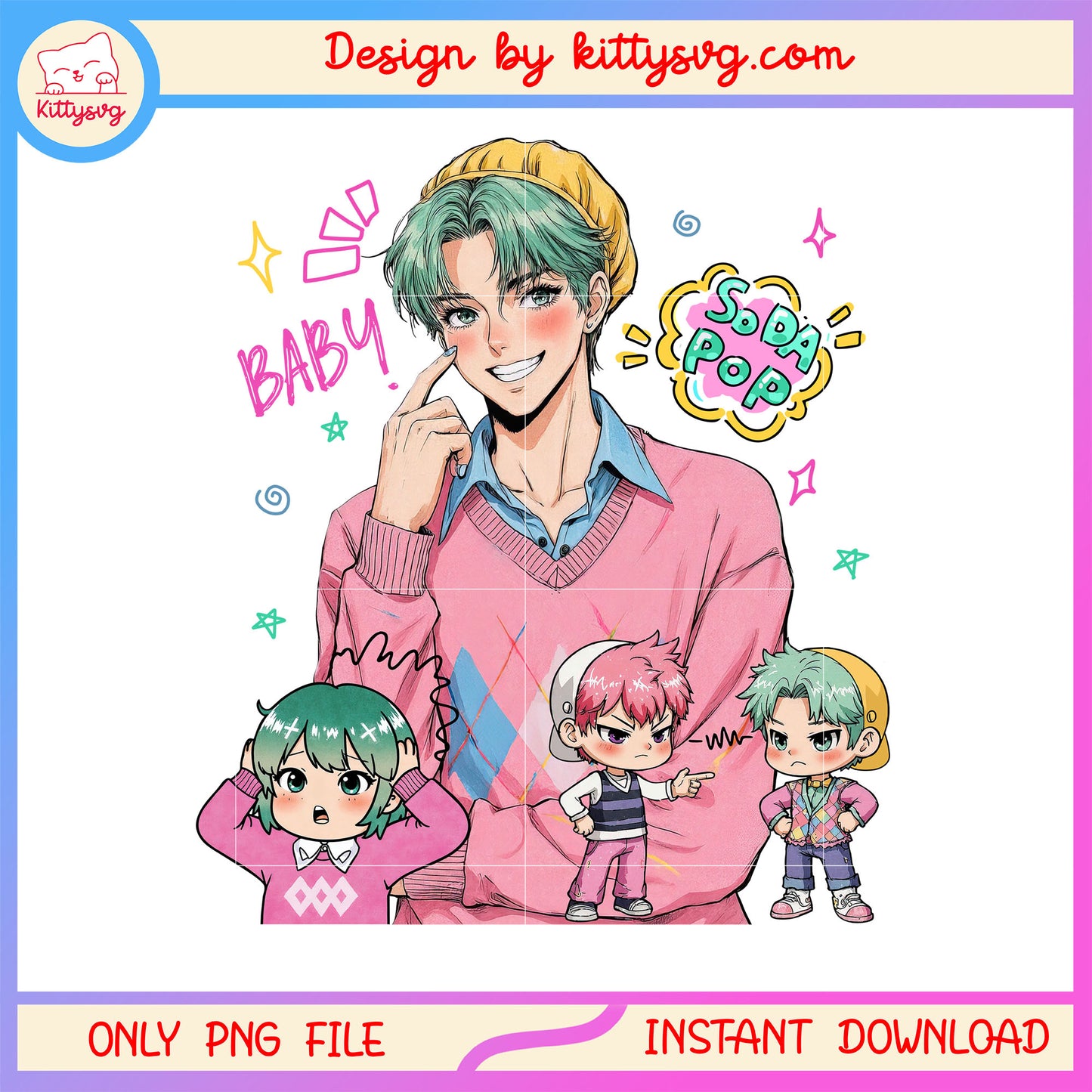 Baby saja soda pop design png, kpop demon hunters soda pop png