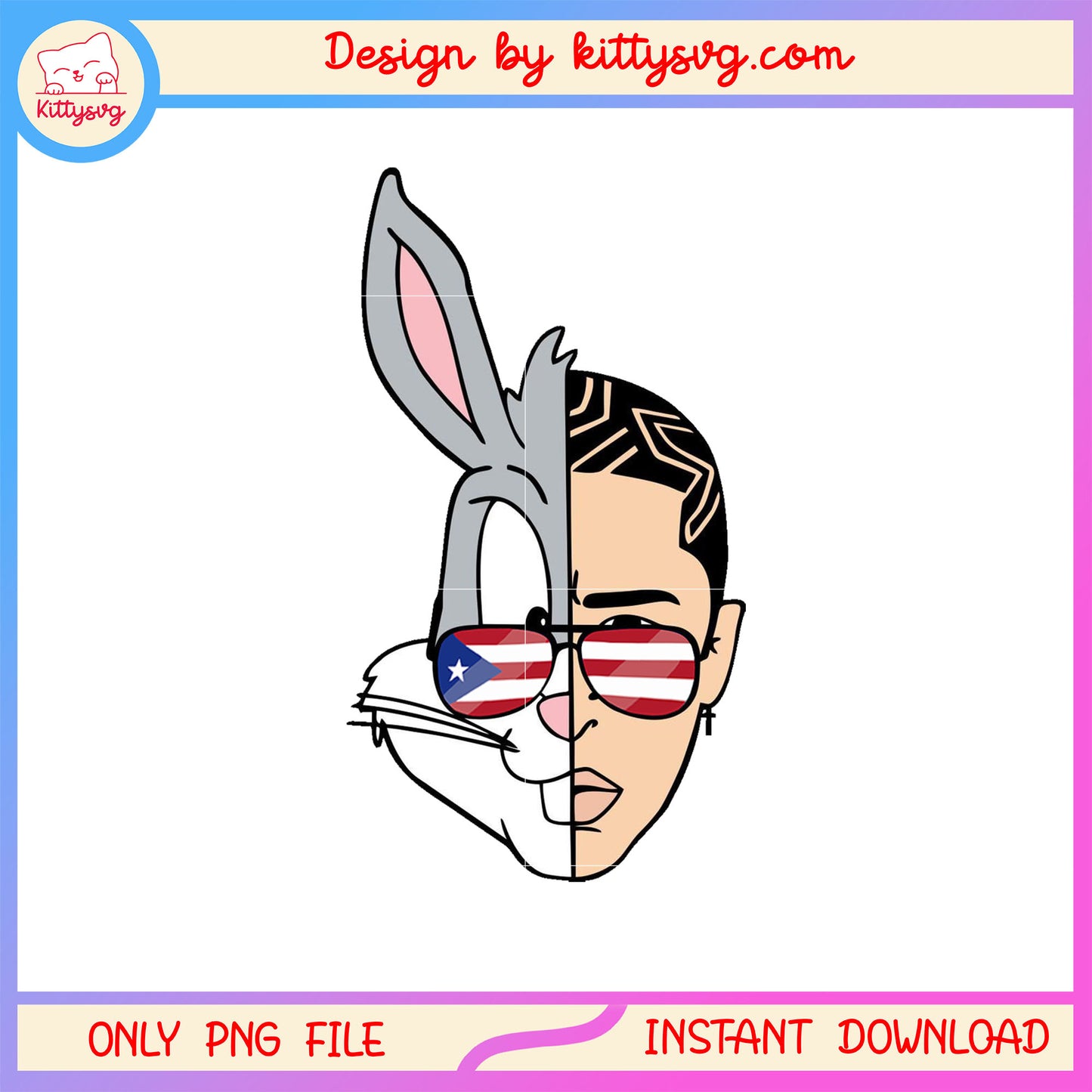 Bad bunny half face cartoon png, bad bunny cartoon png