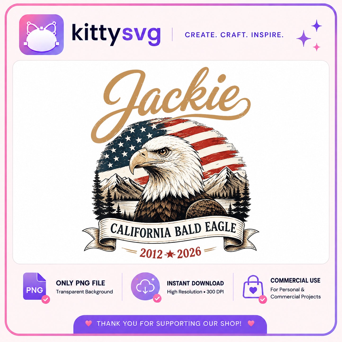 Bald Eagle American Flag PNG, Patriotic Eagle Sublimation, 4th Of July PNG