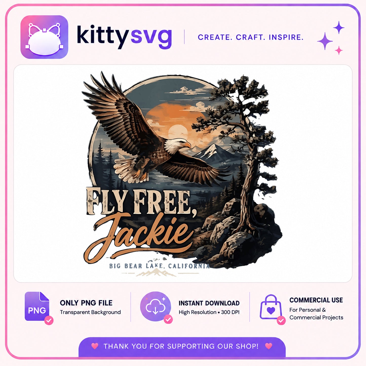 Bald Eagle Fly Free PNG, Mountain Nature Sublimation PNG, Vintage Outdoors PNG