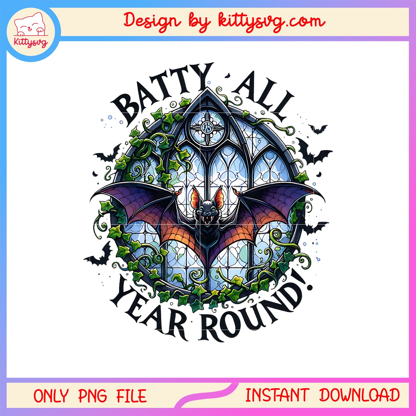 Batty all year round halloween gothic png, bat png