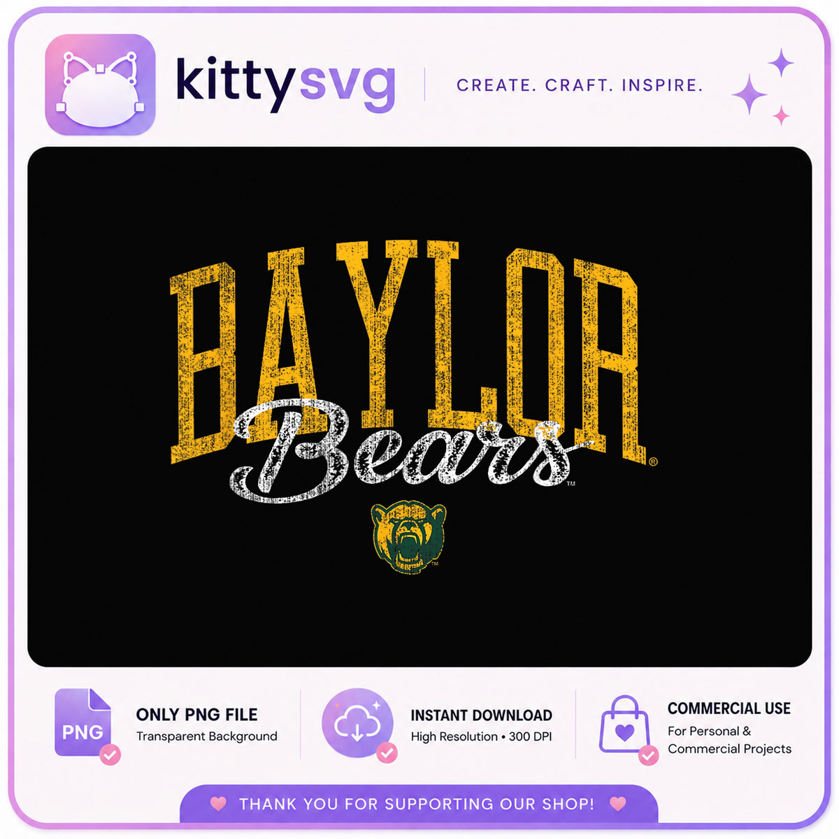 Baylor Bears PNG, College Football Vintage Distressed, Sports PNG