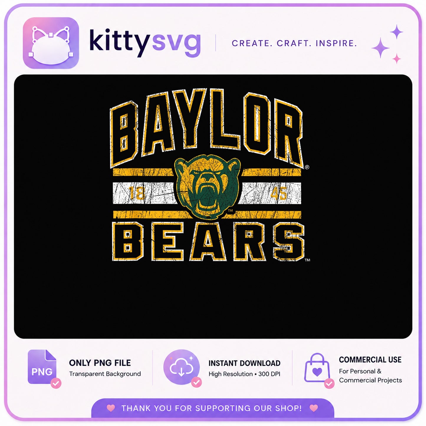 Baylor Bears Vintage PNG, College Football PNG, Game Day PNG