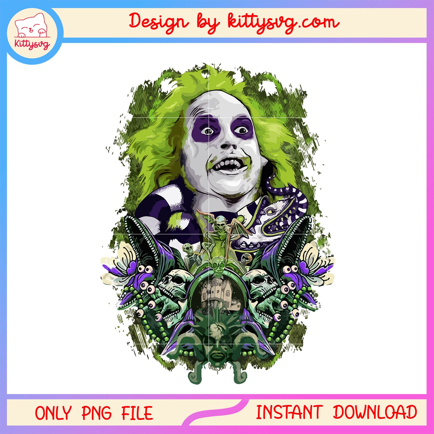 BeetleJuice portrait logo design png, halloween crazy png