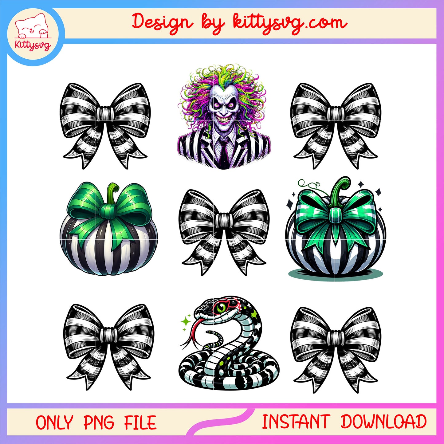 Beetlejuice bow halloween design png, beetlejuice design png, halloween bow png