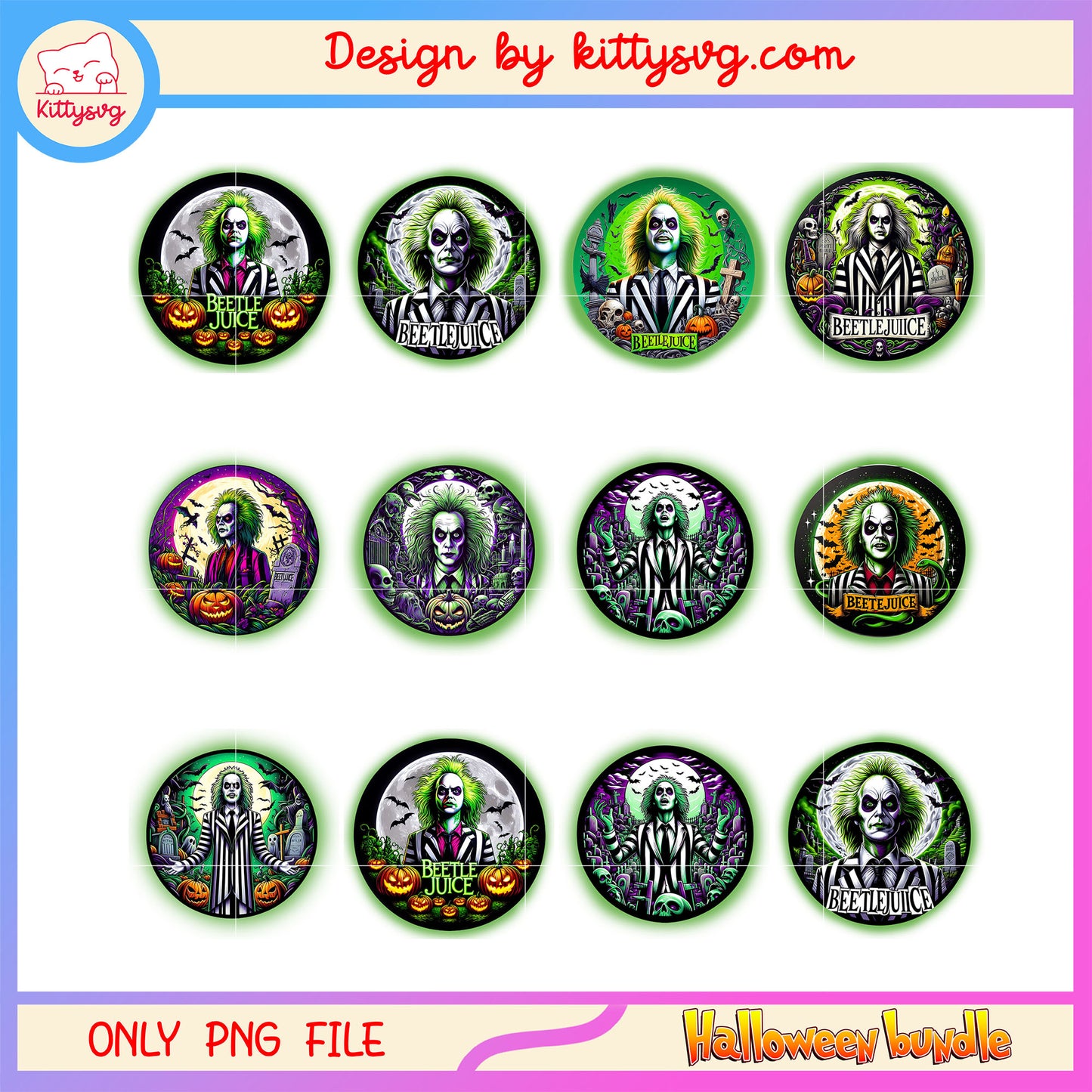 Beetlejuice circle logo design bundle png, beetlejuice halloween png