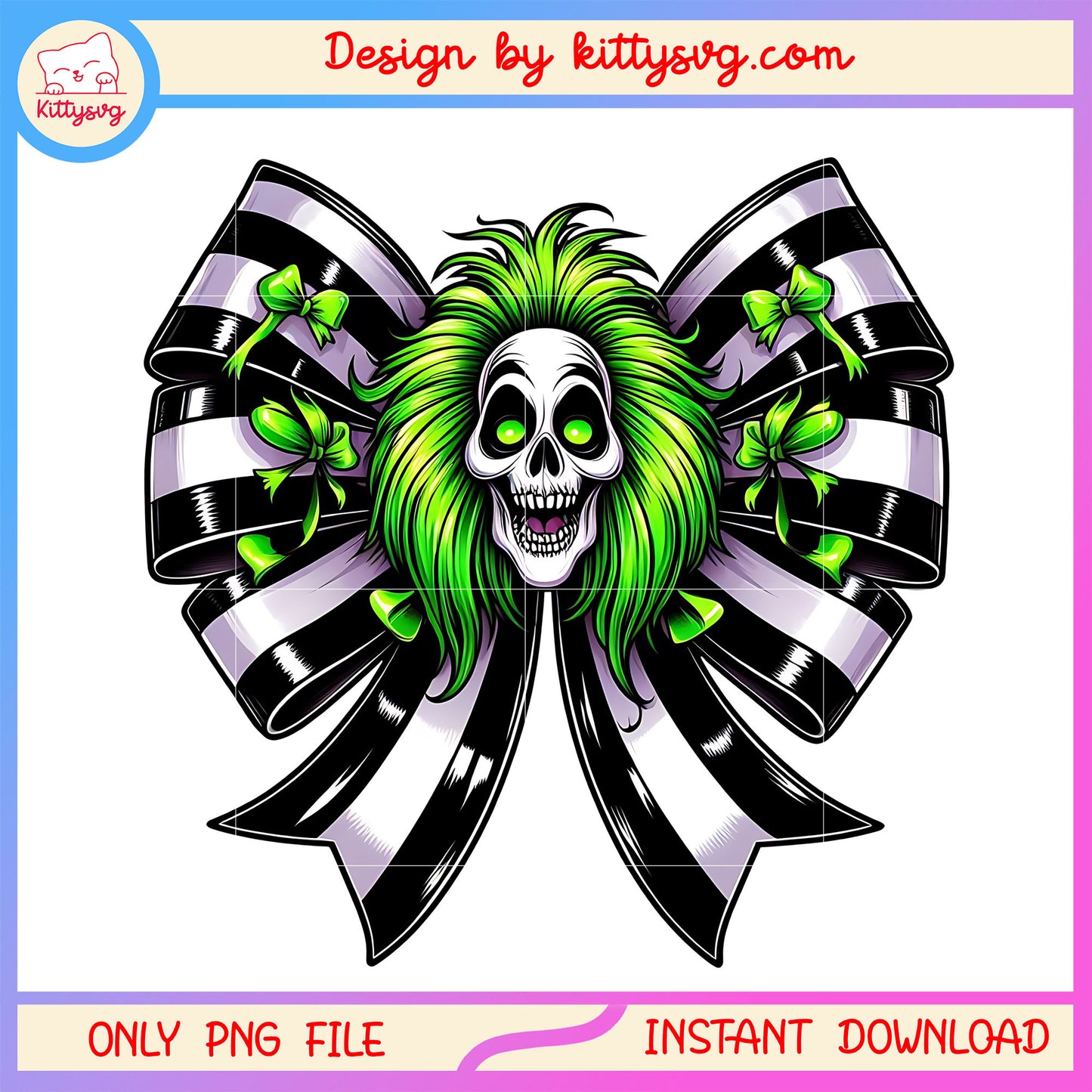 Beetlejuice face bow halloween design png, halloween bow png