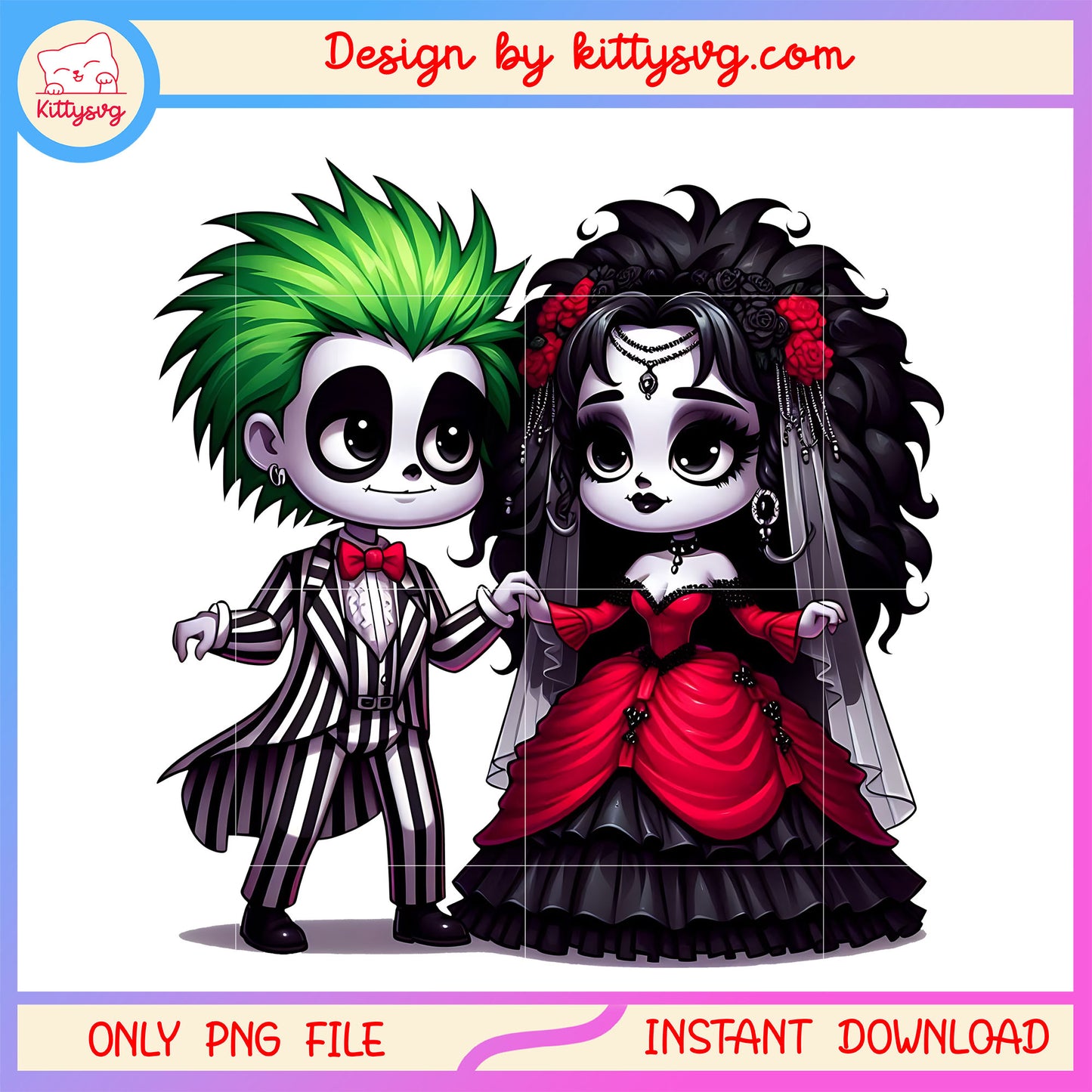 Beetlejuice halloween design png, beetlejuice couple halloween png