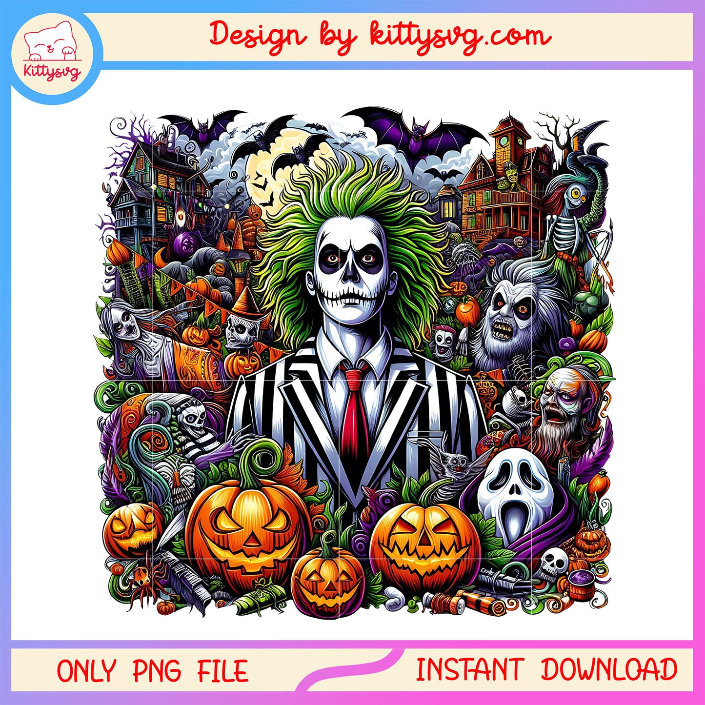 Beetlejuice portrait bat and pumpkin halloween png, halloween crazy png