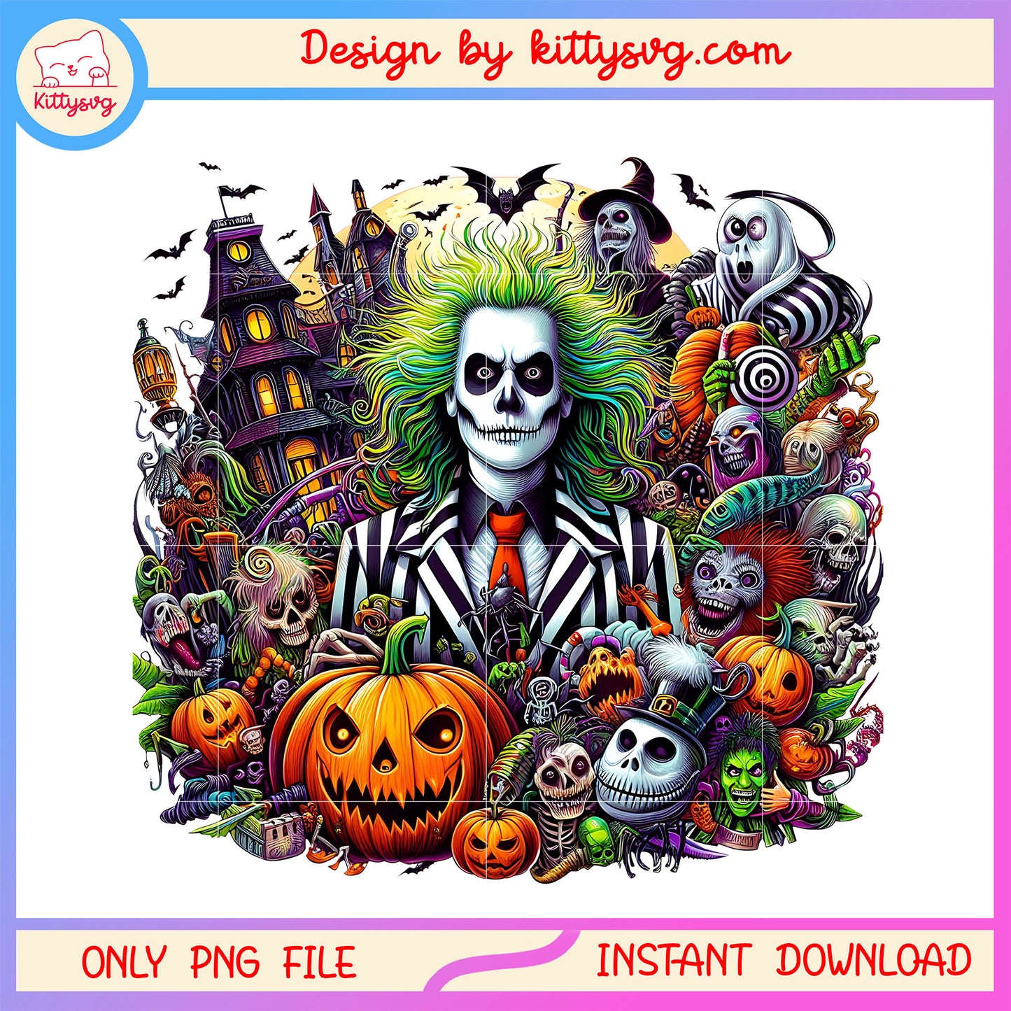 Beetlejuice portrait pumpkin halloween png, horror characters png
