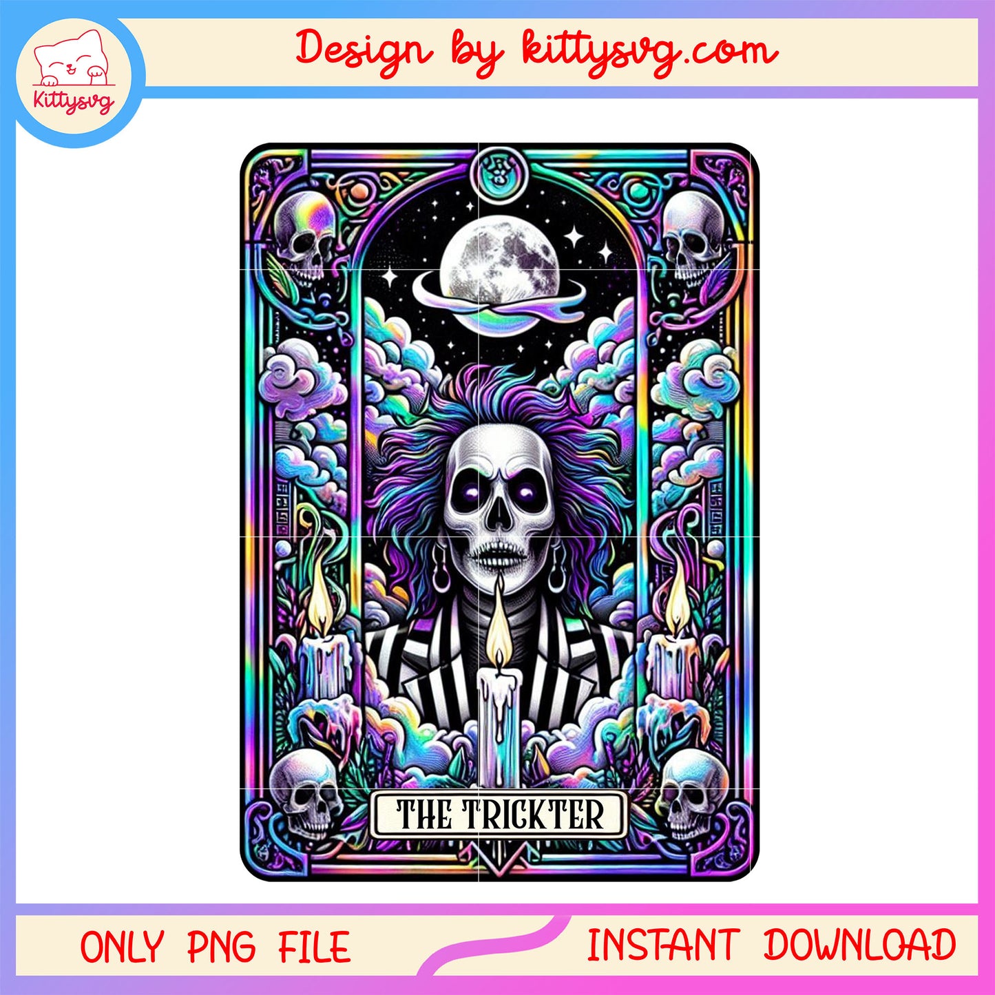 Beetlejuice the trickter skull tarot card png, skull tarot card png