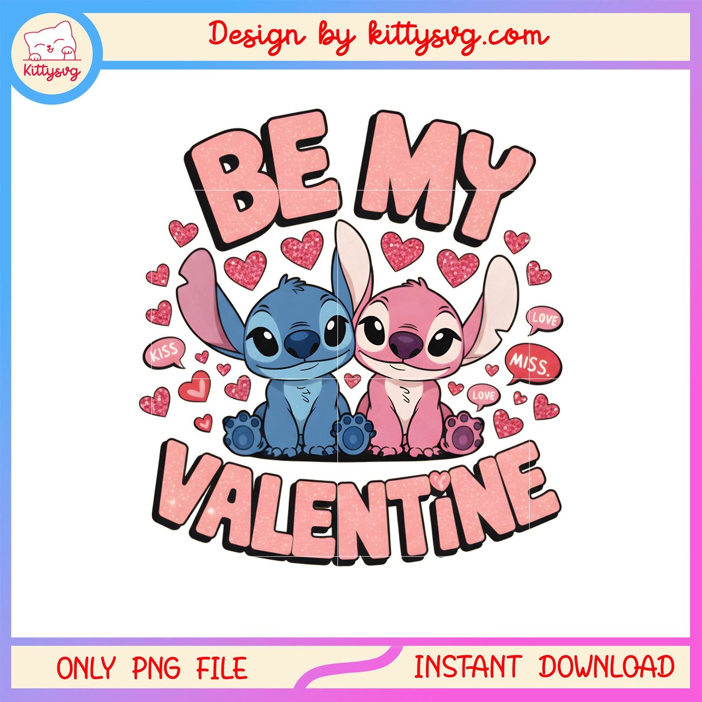 Be my valentine couple png, stitch valentines day png