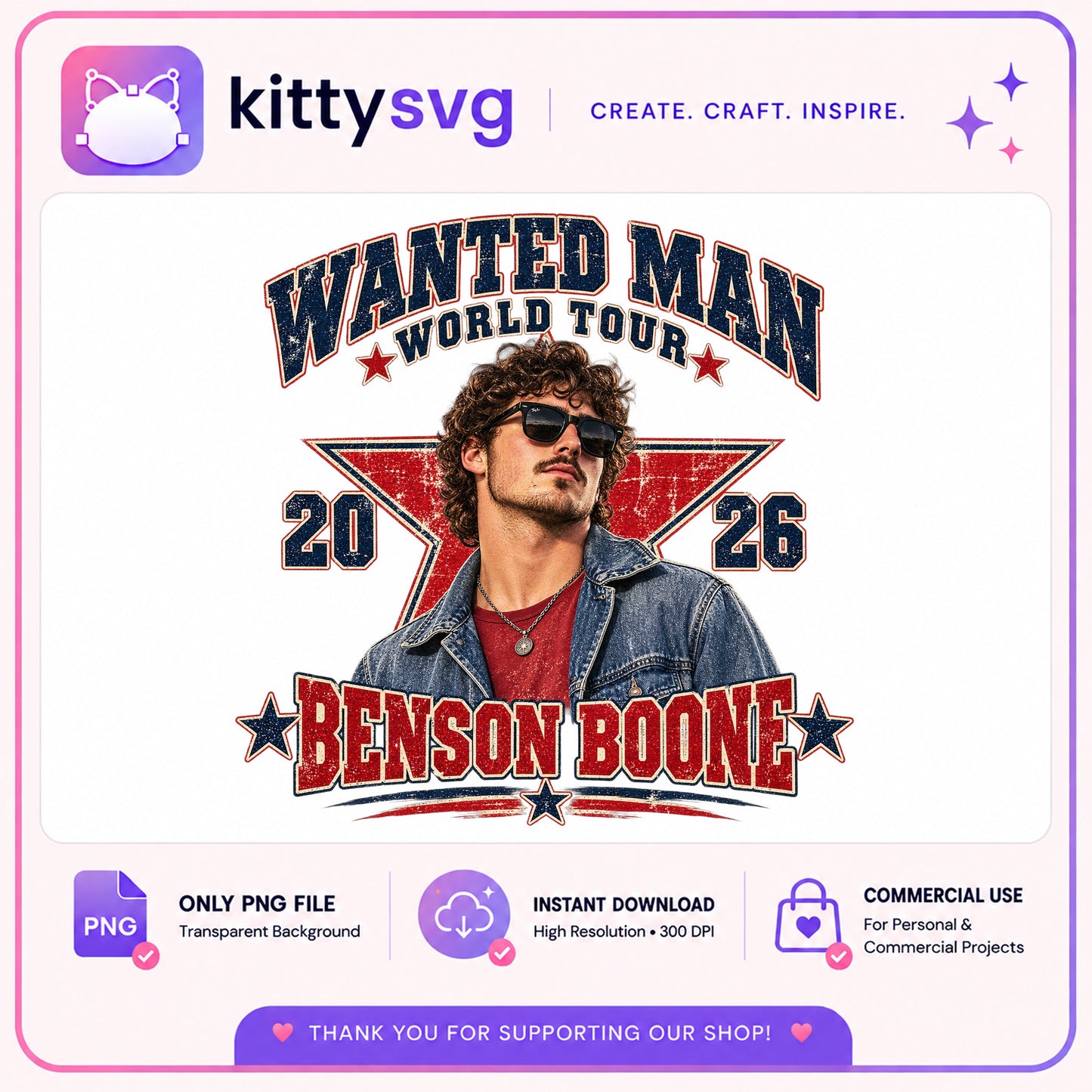Benson Boone Wanted Man World Tour 2026, Concert PNG, Music Fan PNG