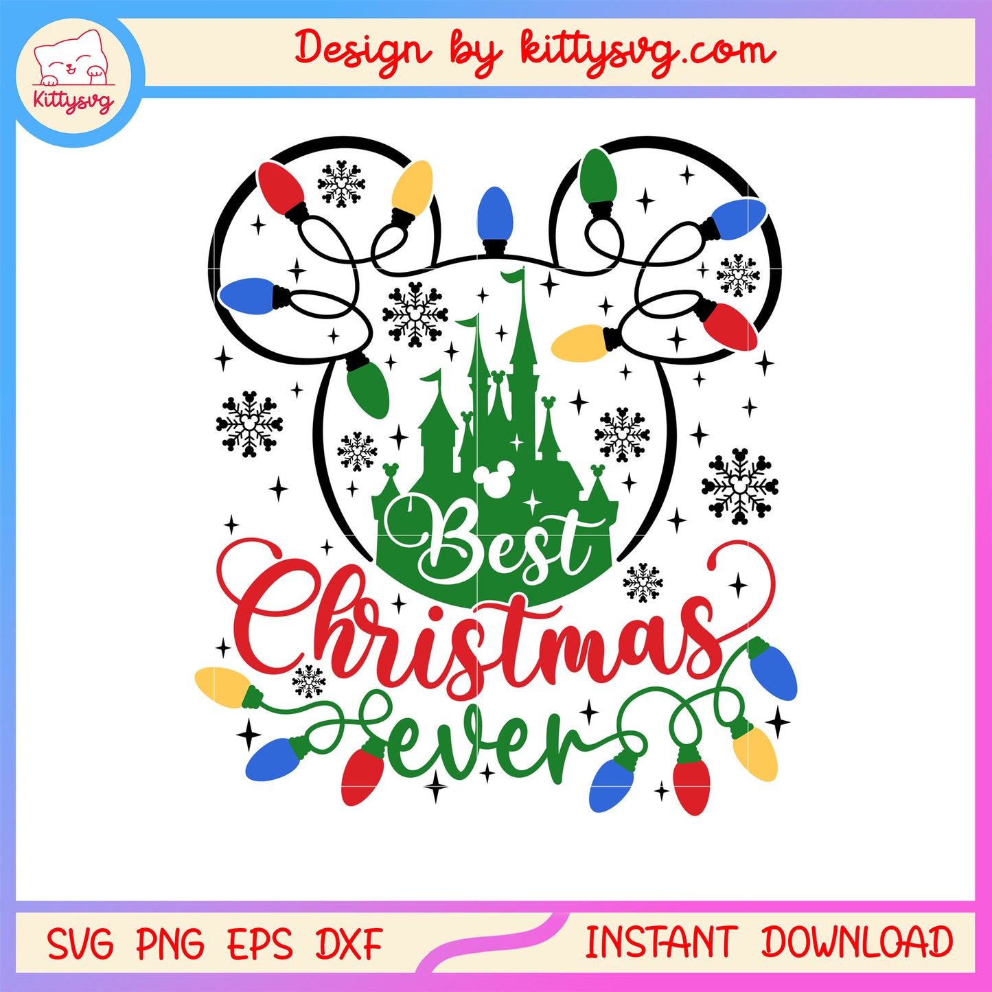 Best christmas mickey ear colorful lights svg, happy christmas svg