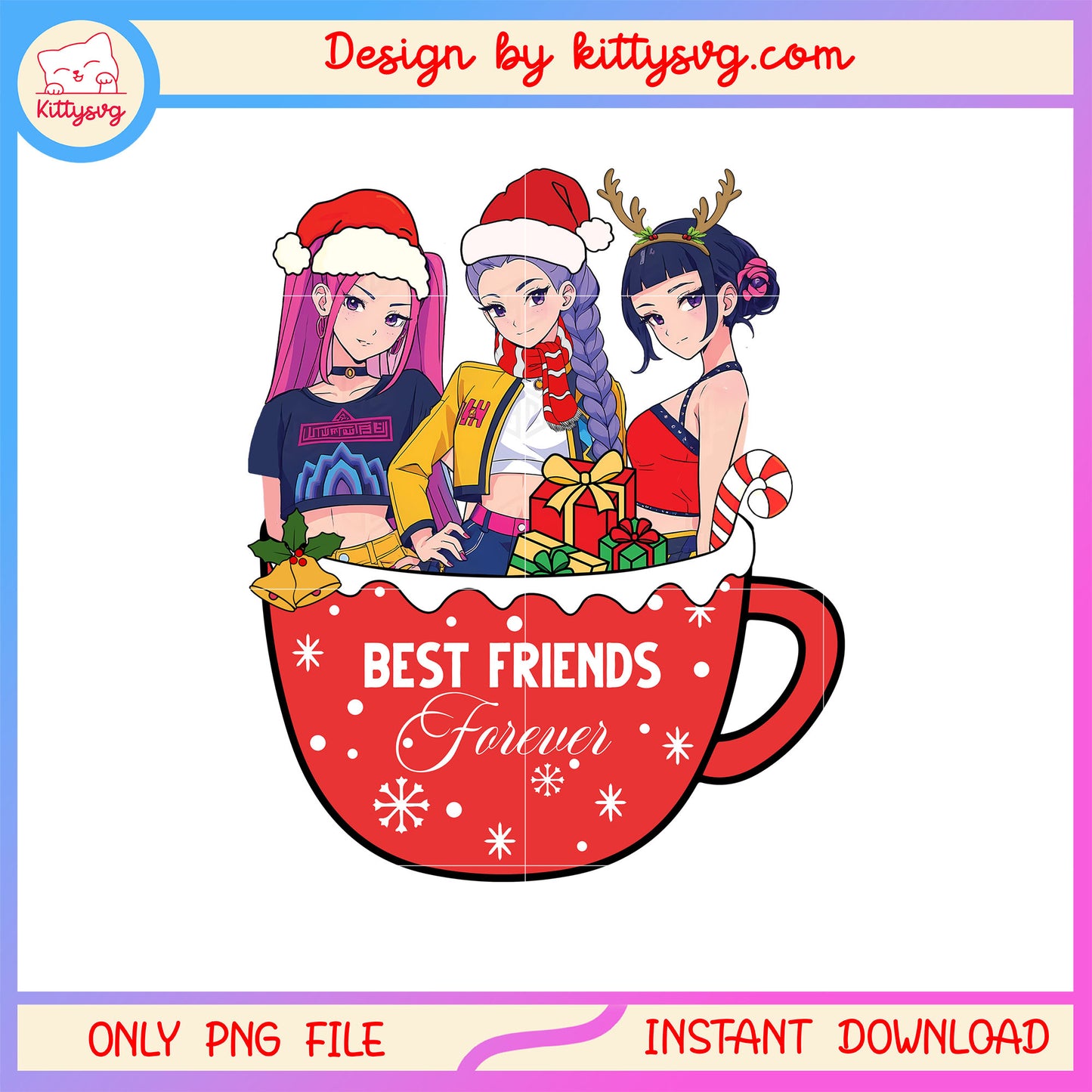 Best friends forever huntrix christmas cup png, kpop movies png