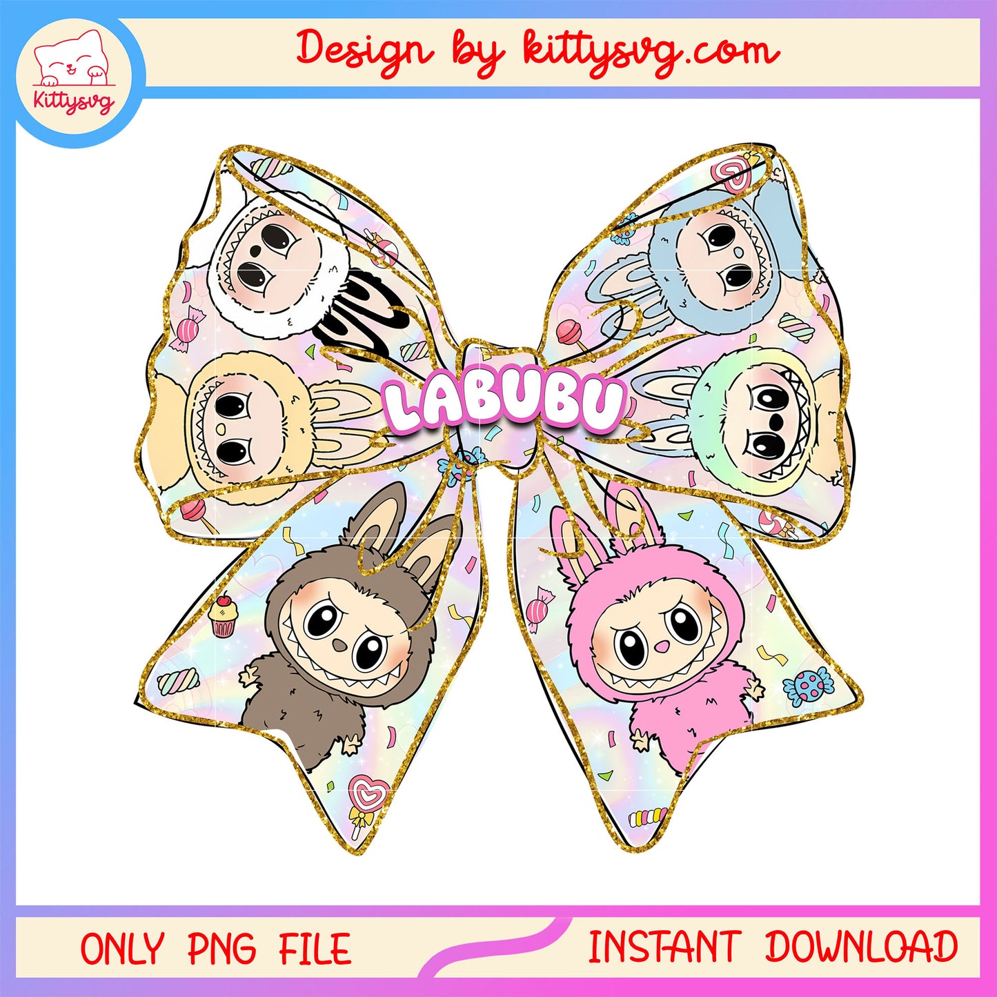 Big bow tie labubu doll design png, pop mart labubu png