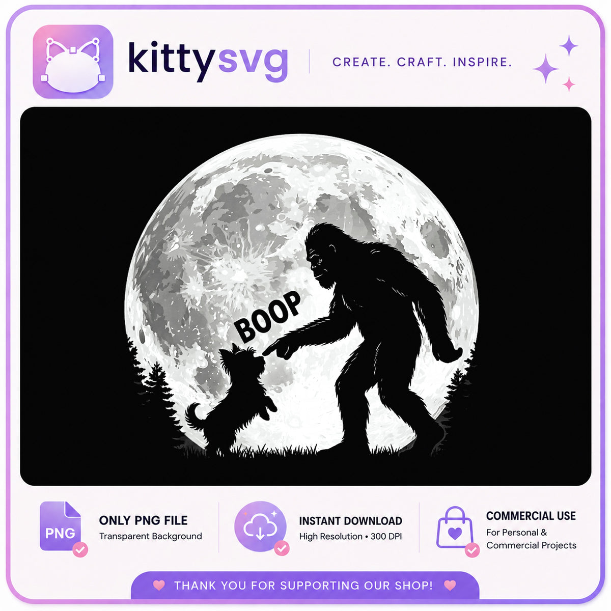 Bigfoot Boop Dog Moon PNG, Sasquatch Dog PNG, Funny Bigfoot PNG