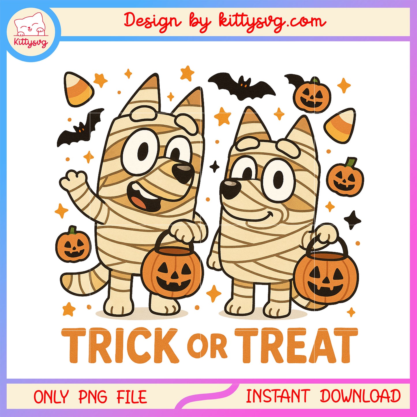 Bingo and Bluey trick or treat png, spirit halloween png, cartoon png