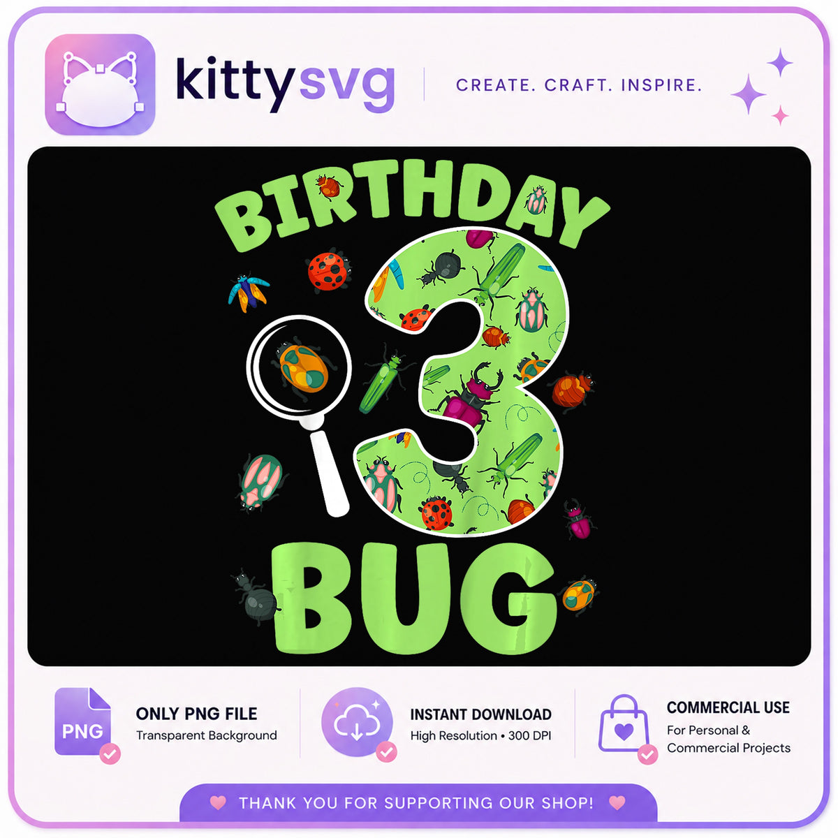 Birthday Bug 3rd Birthday PNG, Bug Birthday Party, Kids PNG