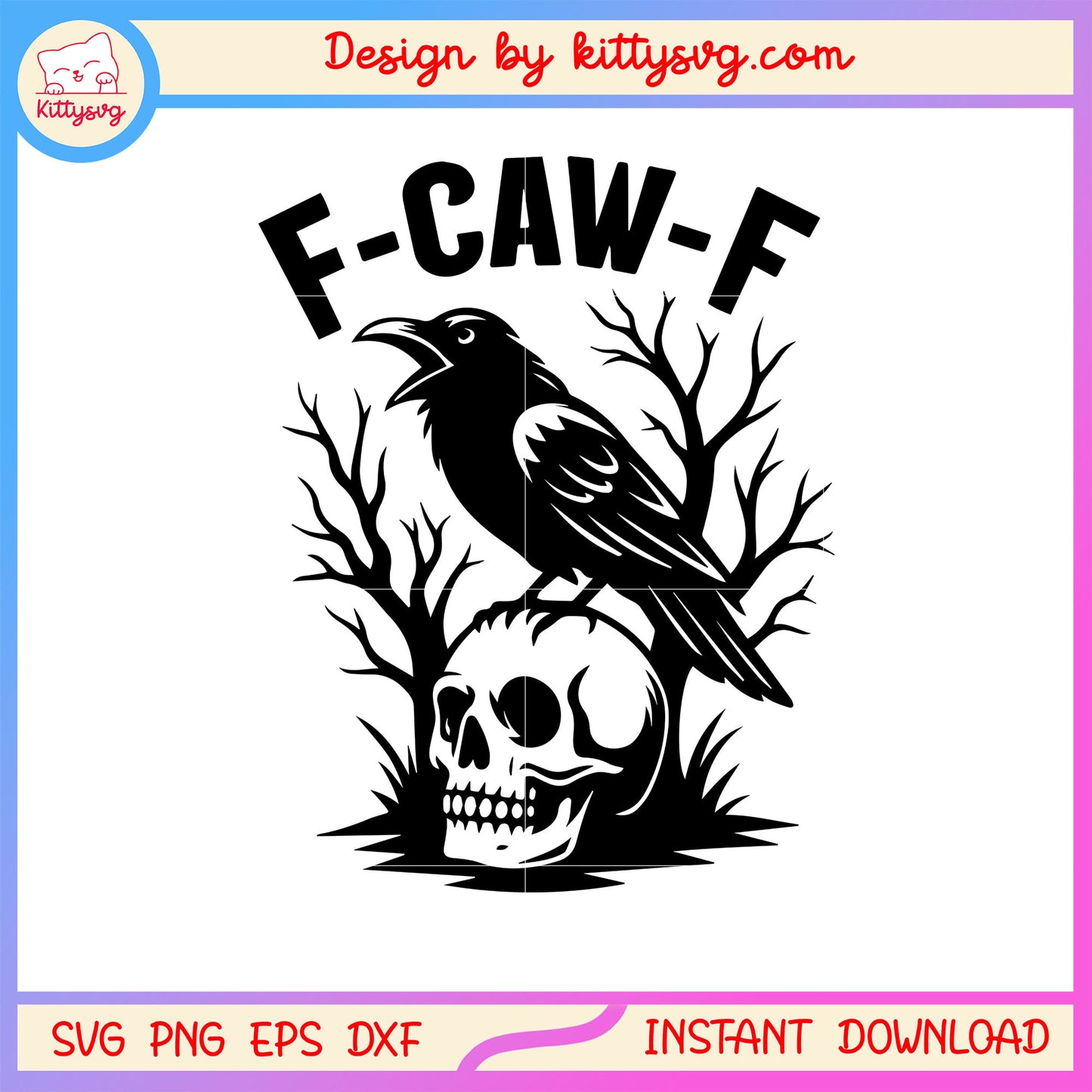 Black crow and skull f-caw-f design svg, angry crows svg