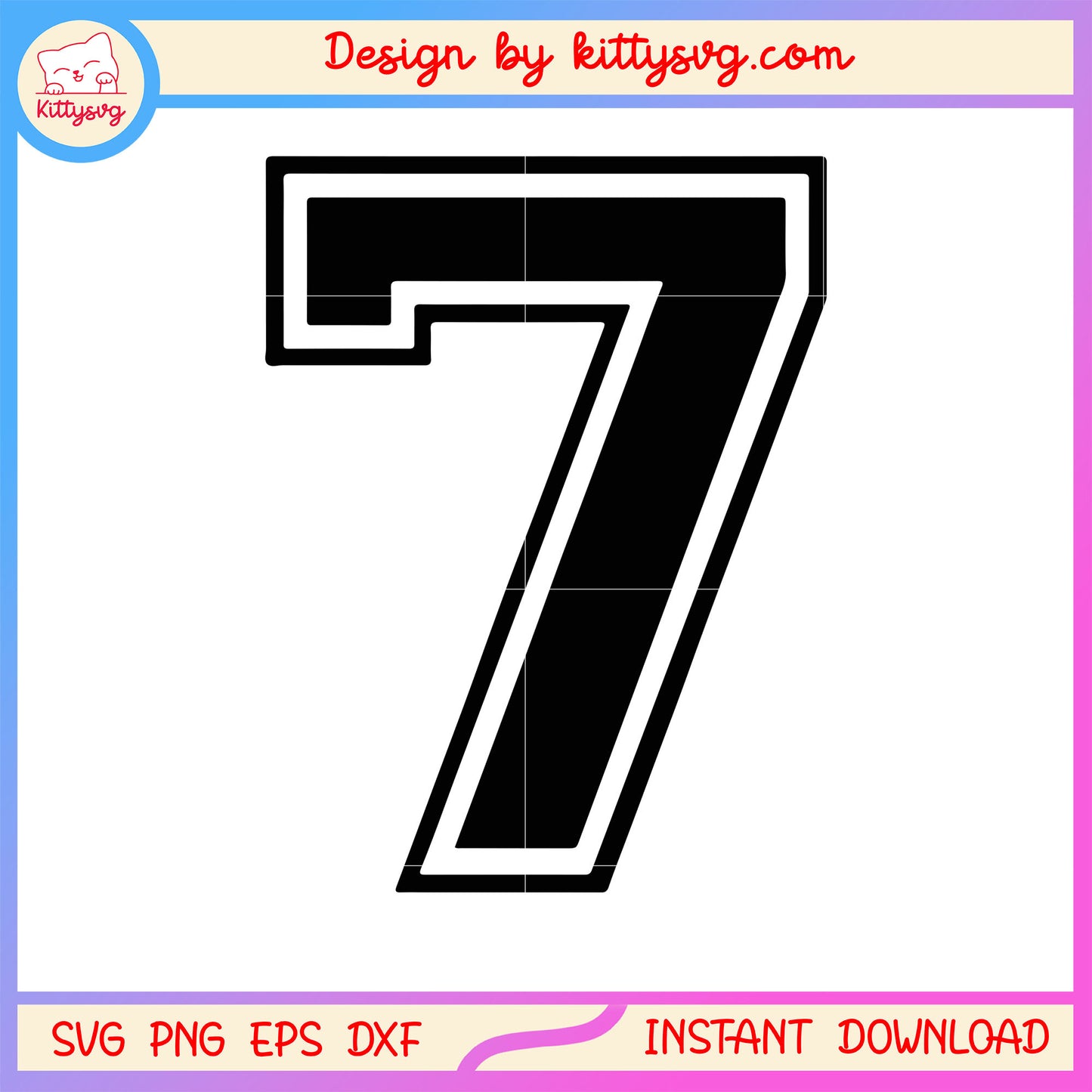 Black seven number font design svg, lucky number seven svg