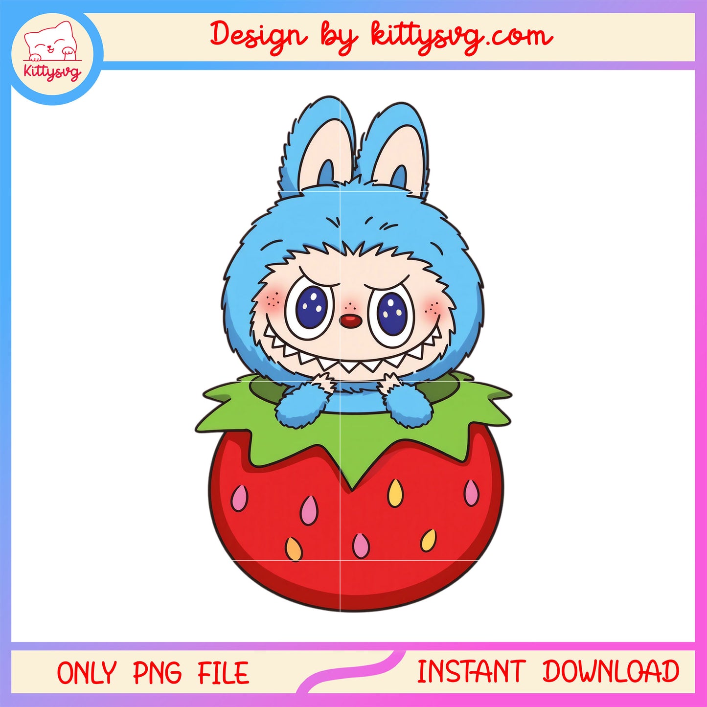 Blue labubu cute strawberry design png, labubu costume png