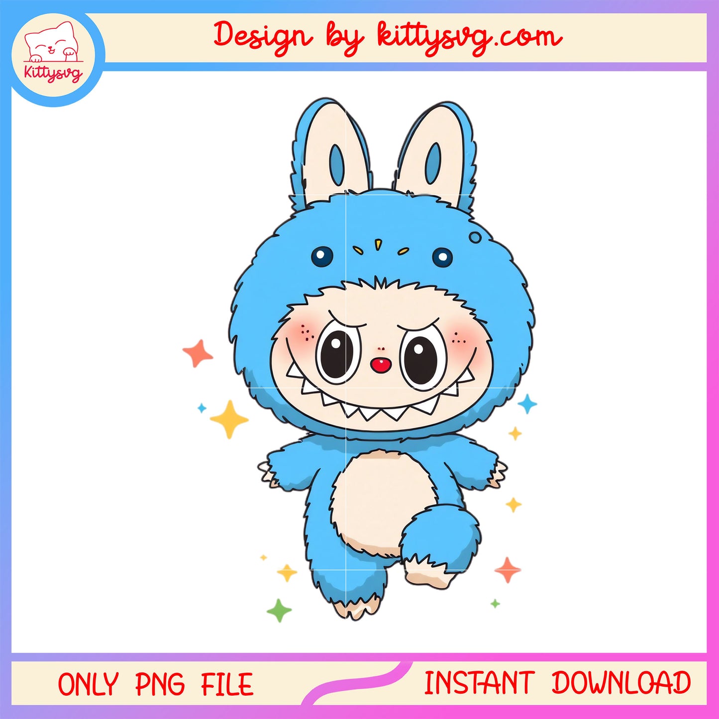 Blue monster labubu with sofa design png, labubu mmonster png