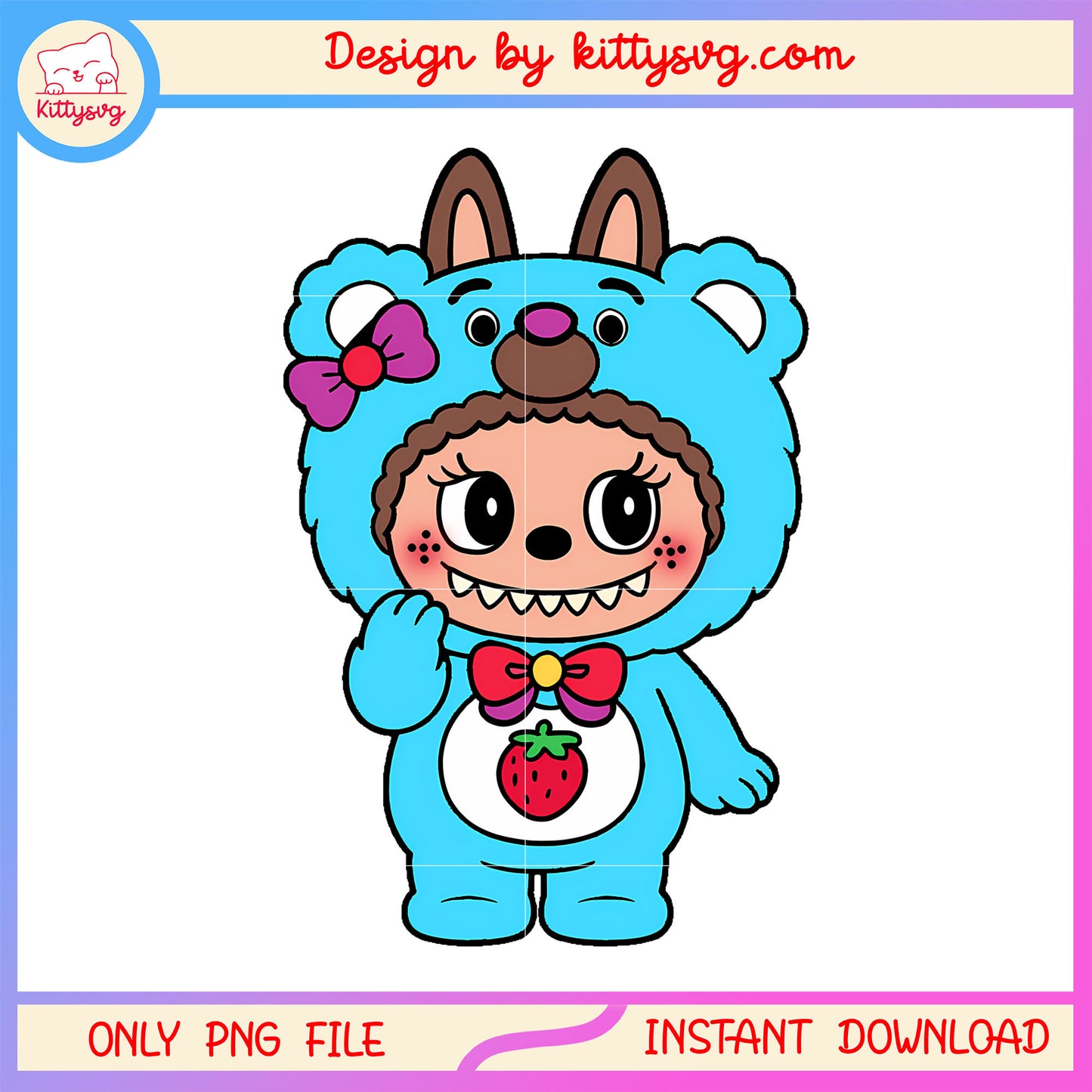 Blue strawberry bear labubu cute doll png, labubu bear png