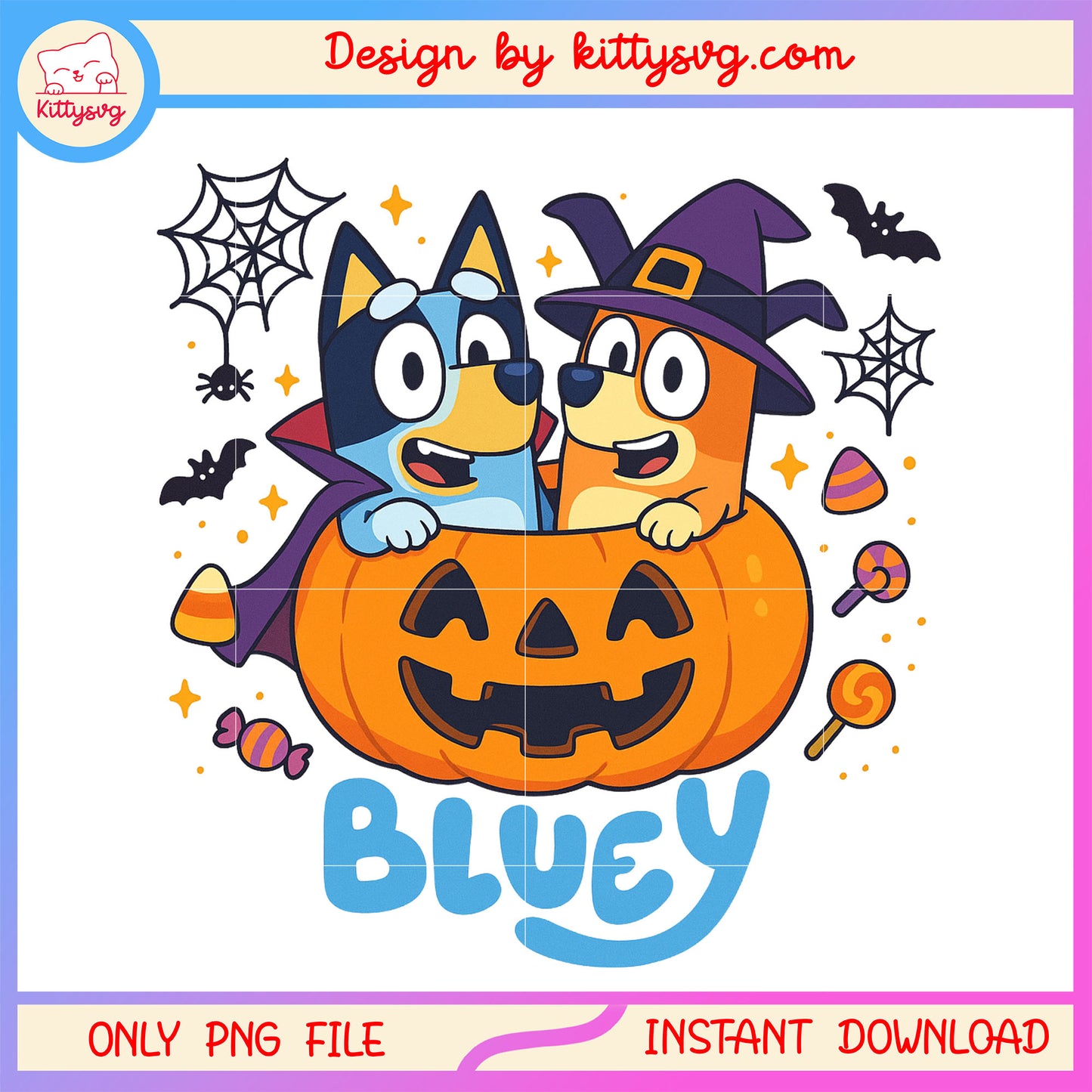 Bluey and Bingo on pumpkin png, halloween pumpkin png, bluey png