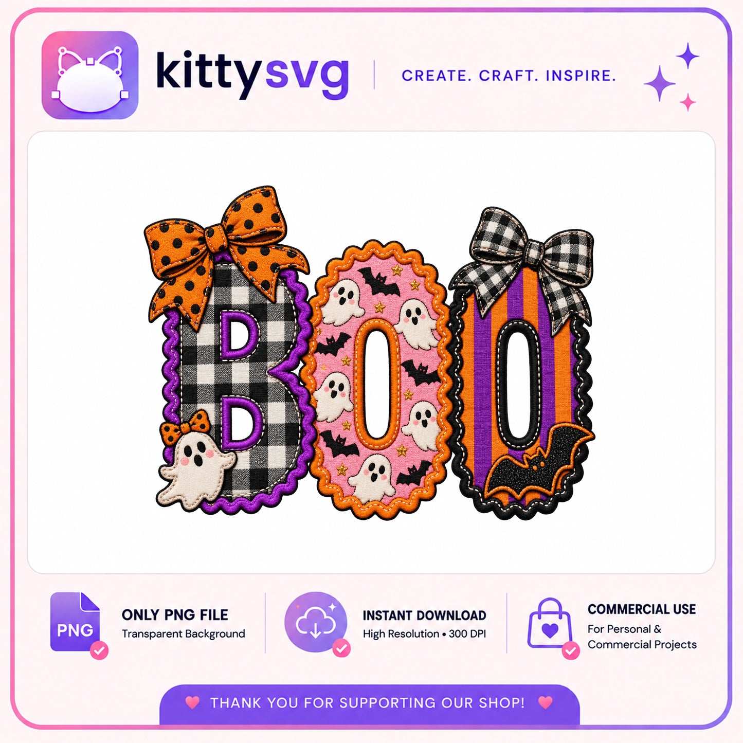 Boo Halloween PNG, Ghost Bat Sublimation PNG, Halloween PNG