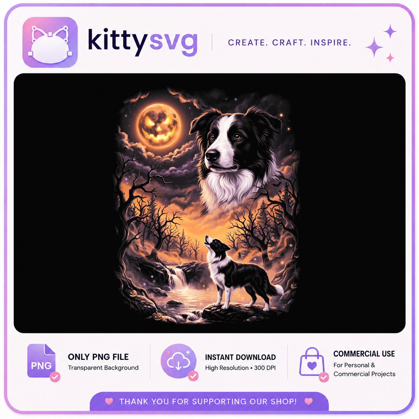 Border Collie Halloween PNG, Spooky Dog PNG, Halloween Dog PNG