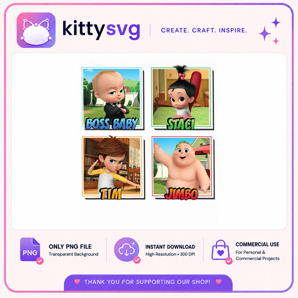 Boss Baby Characters PNG Bundle, Tim Staci Jimbo PNG, Clipart PNG