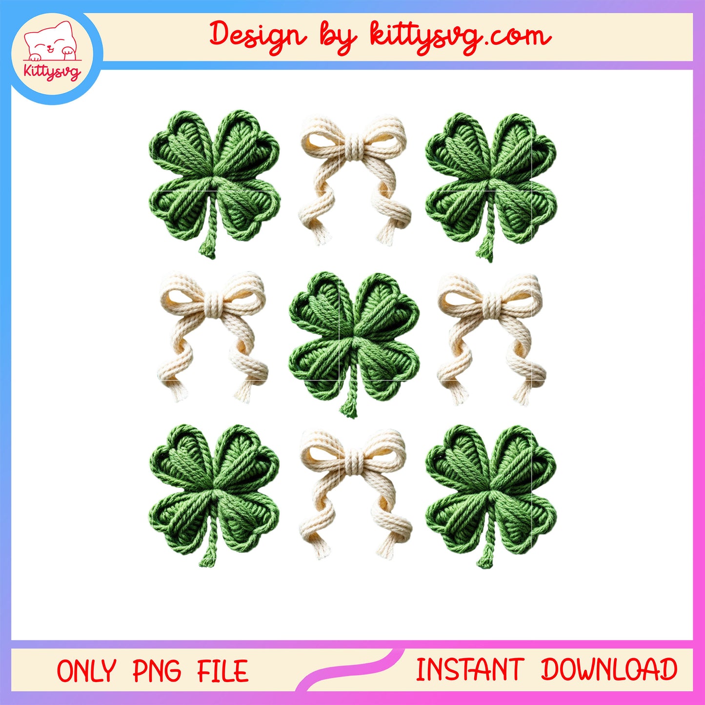 Bow and clover wool patrick png, st patrick's day sticker png