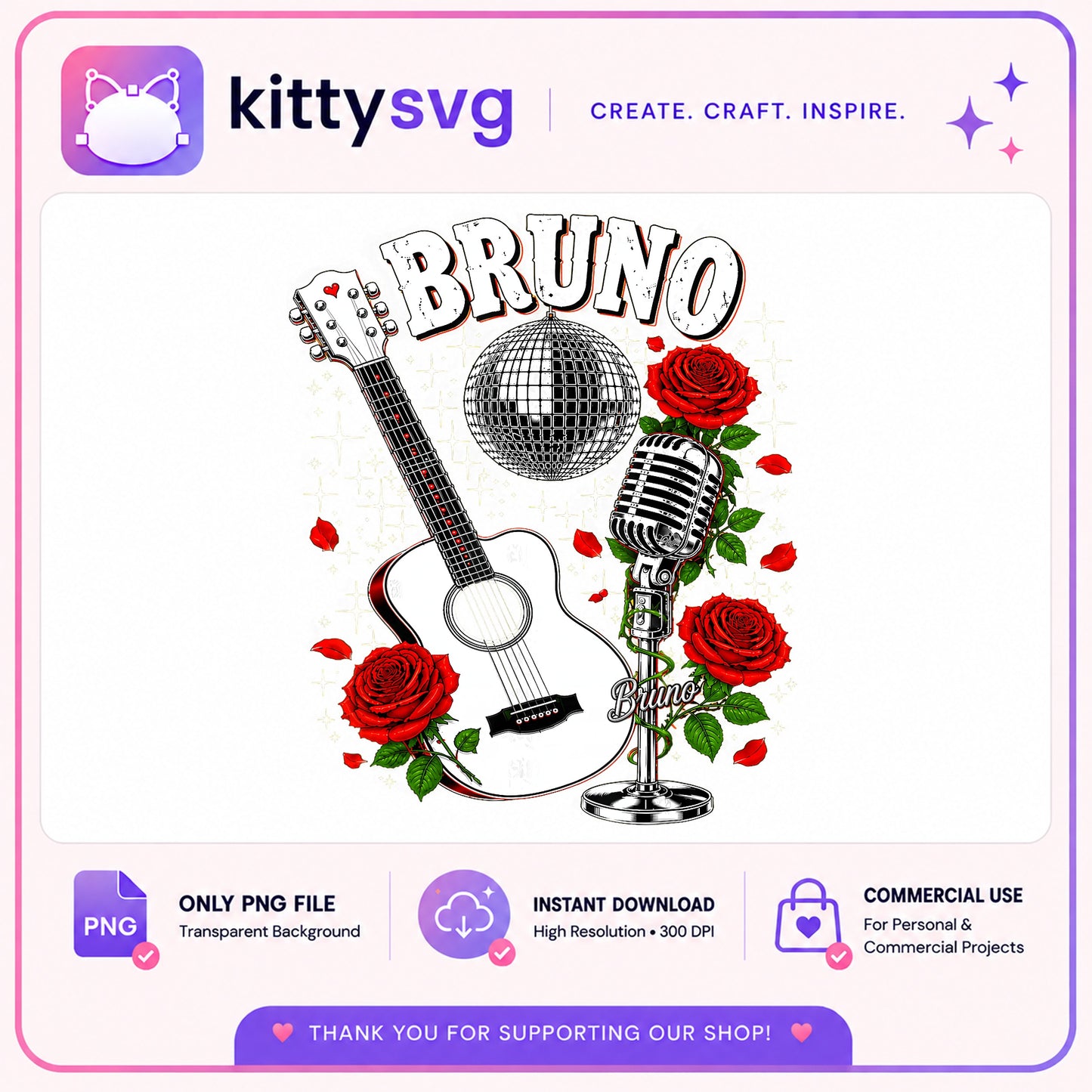 Bruno Mars PNG, Music Guitar Microphone Roses PNG, Concert PNG
