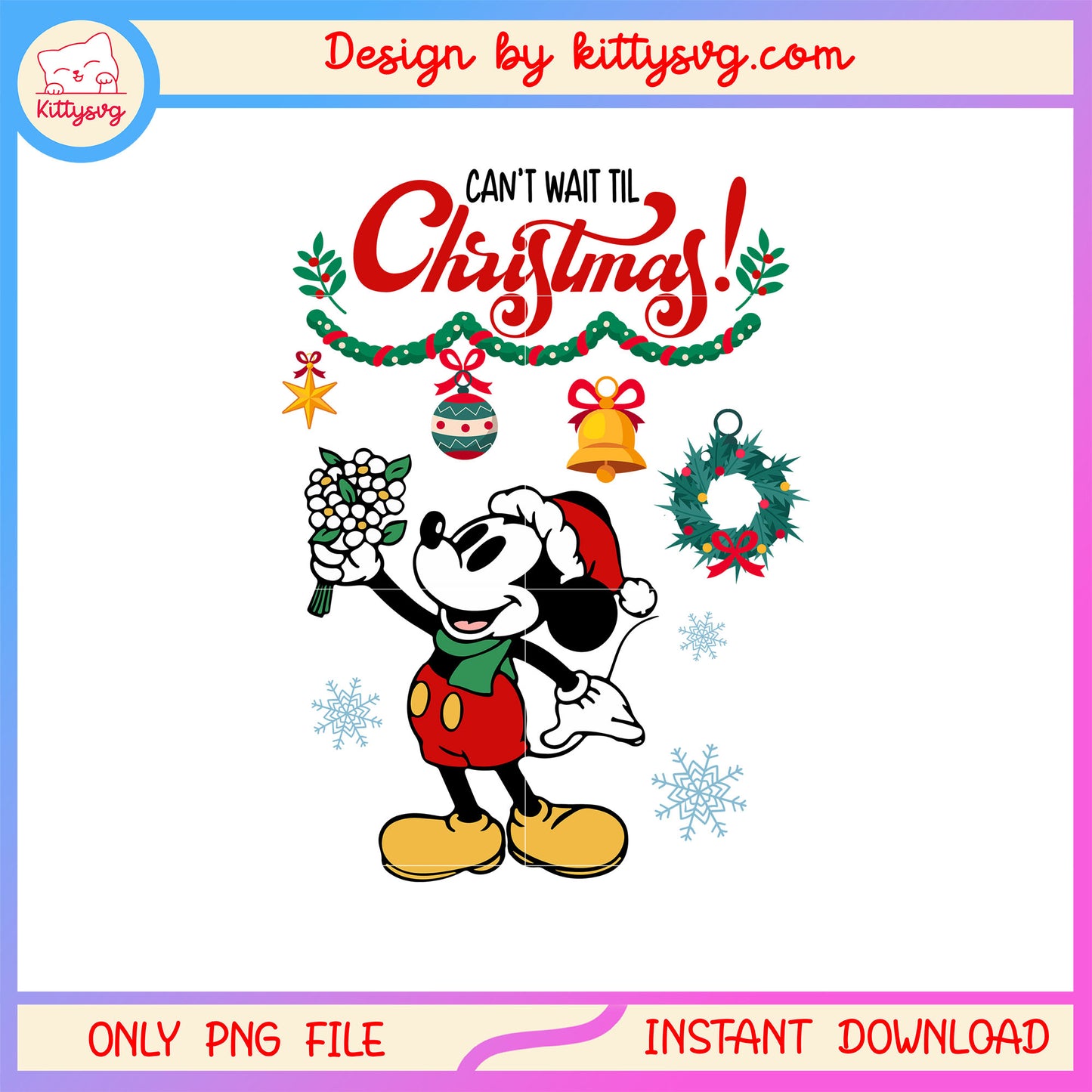 Can't wait til christmas mickey mouse png, christmas wreath png
