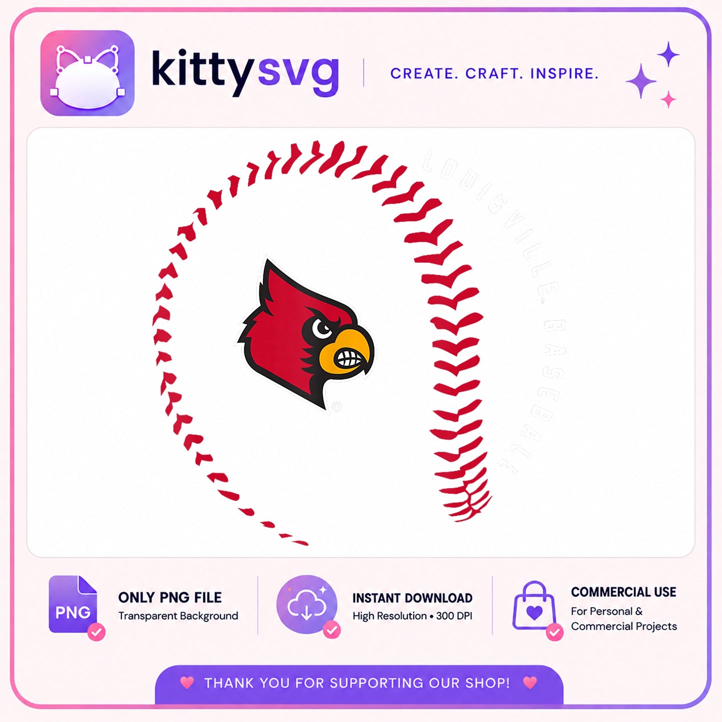 Cardinal Baseball Lace PNG, Red Bird Sport Clipart, Baseball PNG