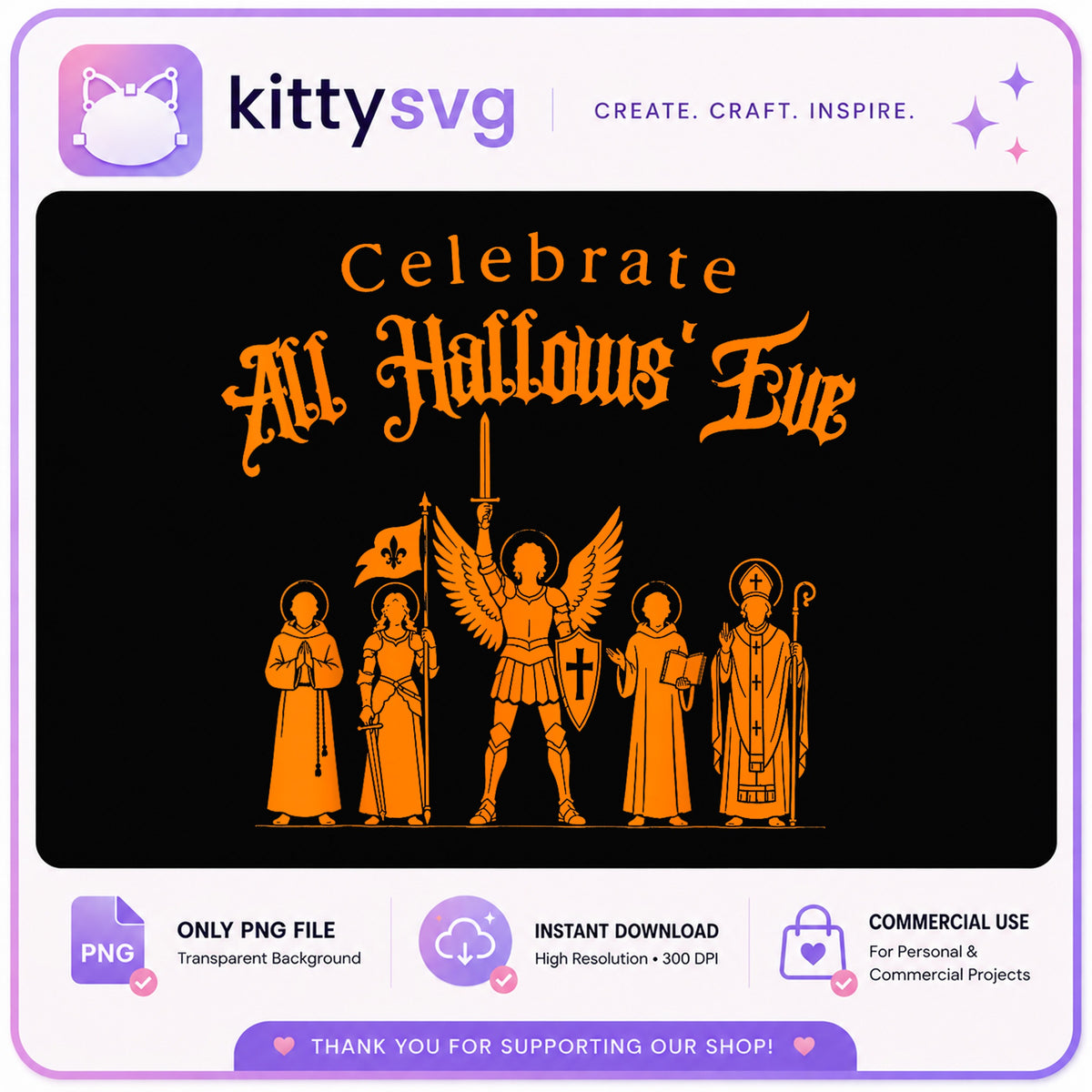 Celebrate All Hallows Eve PNG, Catholic Saints Halloween PNG, Halloween PNG